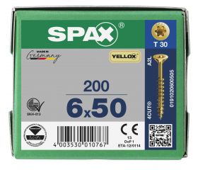 CABEZA MÚLTIPLE PLANA SPAX T-STAR PLUS T30 ROSCA PARCIAL YELLOX 200 UD.