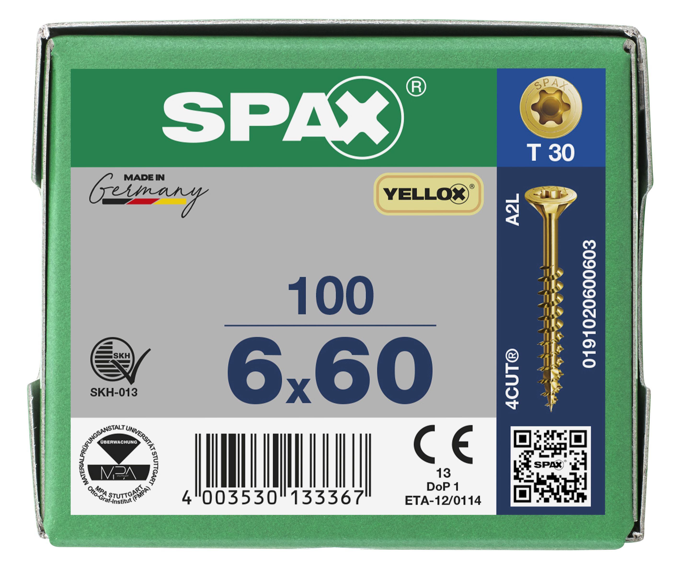 CABEZA MÚLTIPLE PLANA SPAX T-STAR PLUS T30 ROSCA PARCIAL YELLOX 100 UD.