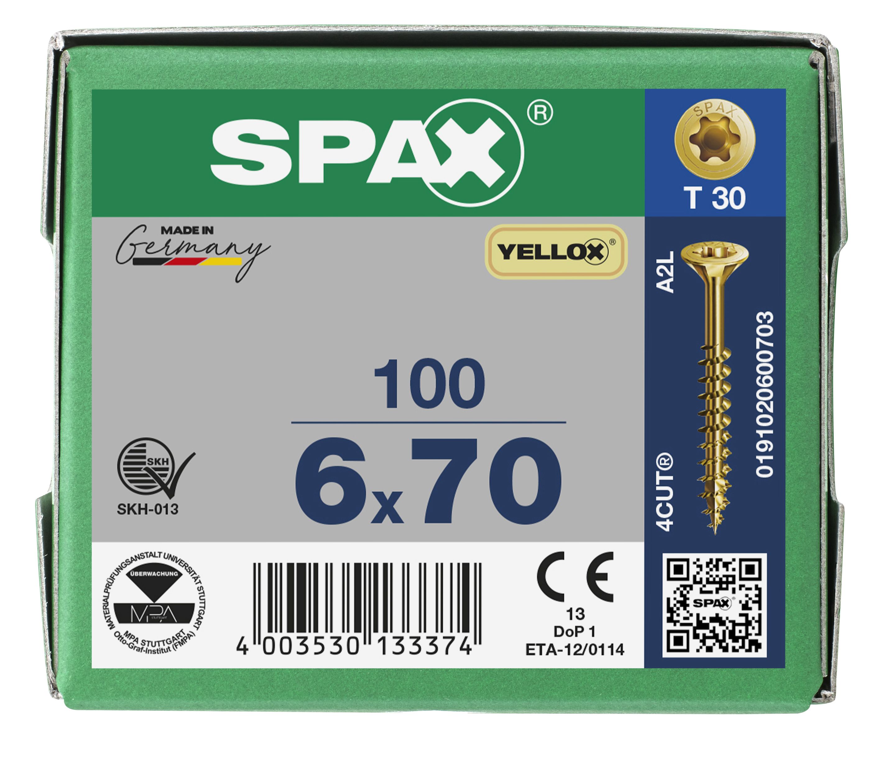 CABEZA MÚLTIPLE PLANA SPAX T-STAR PLUS T30 ROSCA PARCIAL YELLOX 100 UD.