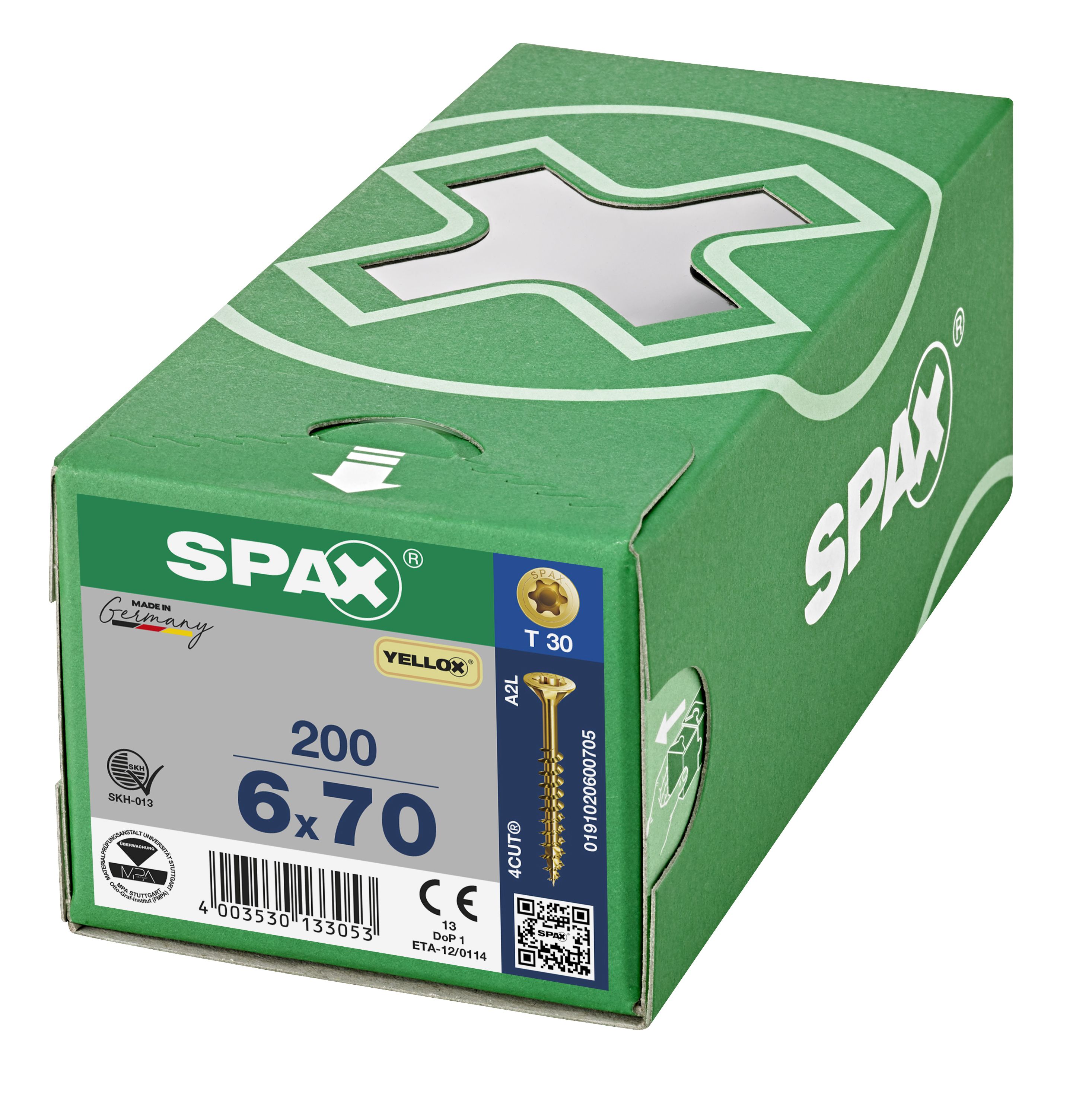 CABEZA MÚLTIPLE PLANA SPAX T-STAR PLUS T30 ROSCA PARCIAL YELLOX 200 UD.