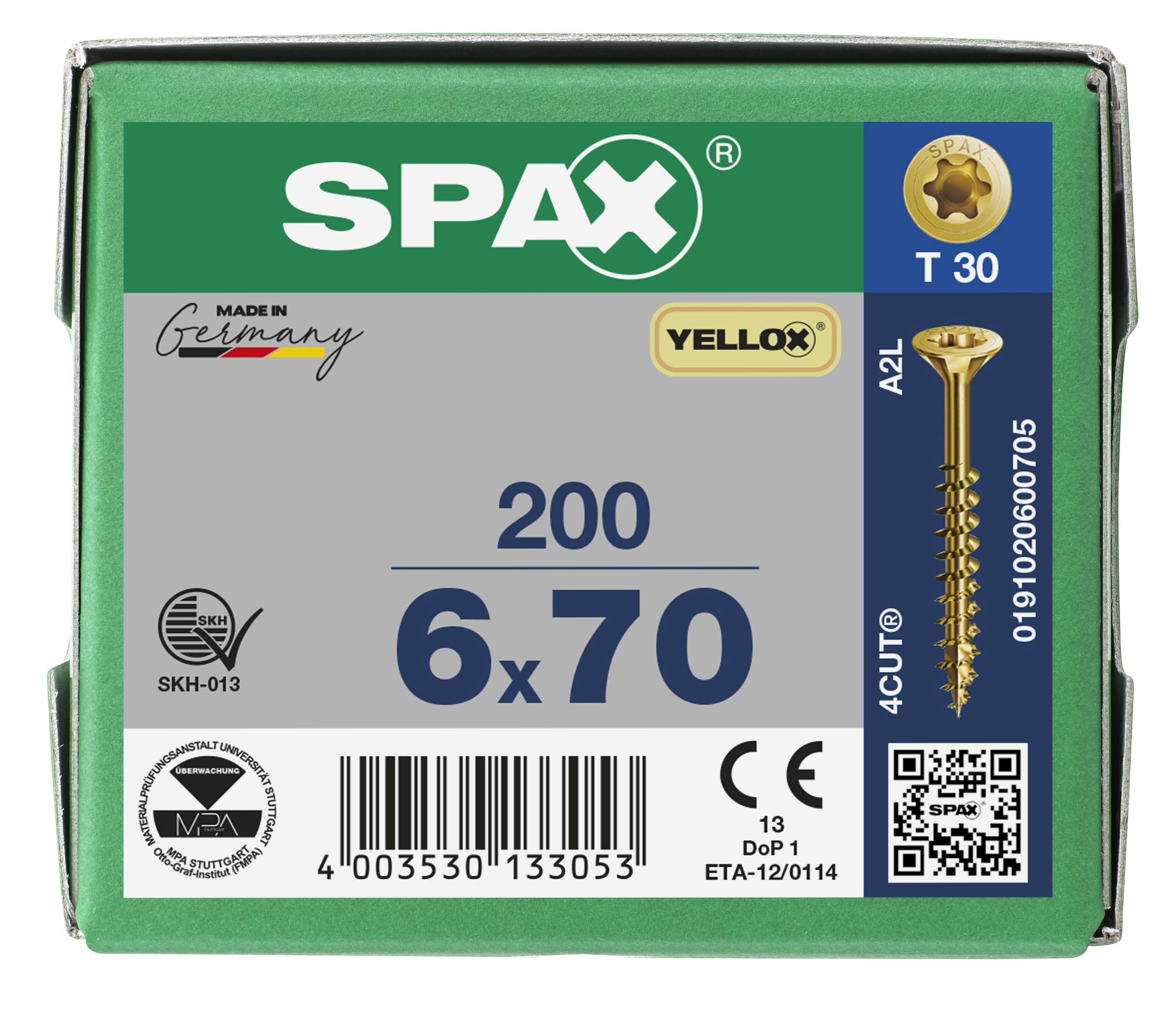 CABEZA MÚLTIPLE PLANA SPAX T-STAR PLUS T30 ROSCA PARCIAL YELLOX 200 UD.