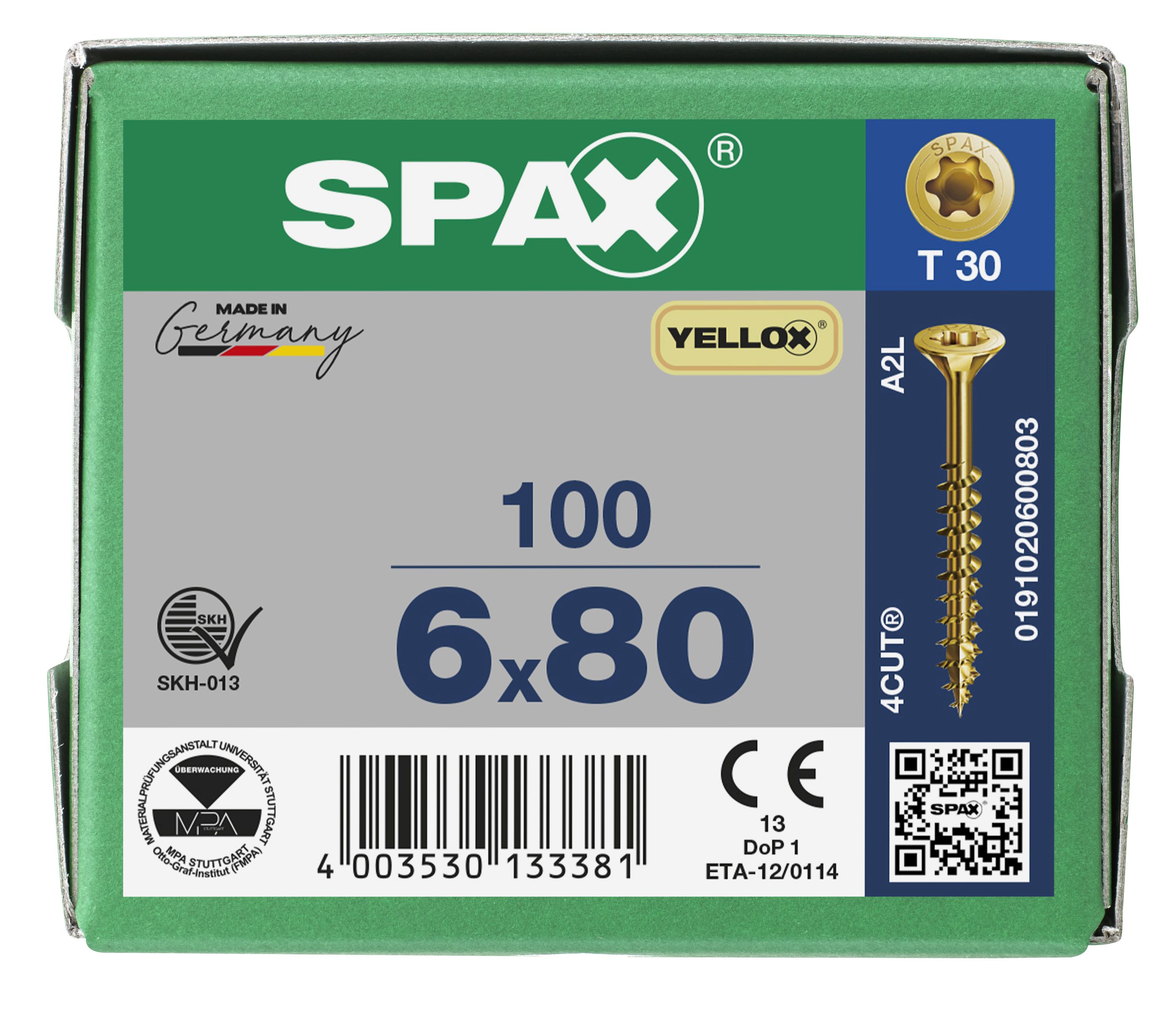 CABEZA MÚLTIPLE PLANA SPAX T-STAR PLUS T30 ROSCA PARCIAL YELLOX 100 UD.