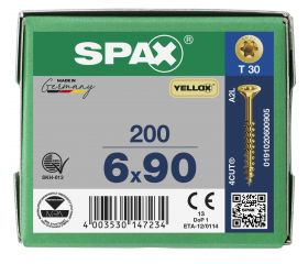 CABEZA MÚLTIPLE PLANA SPAX T-STAR PLUS T30 ROSCA PARCIAL YELLOX 200 UD.
