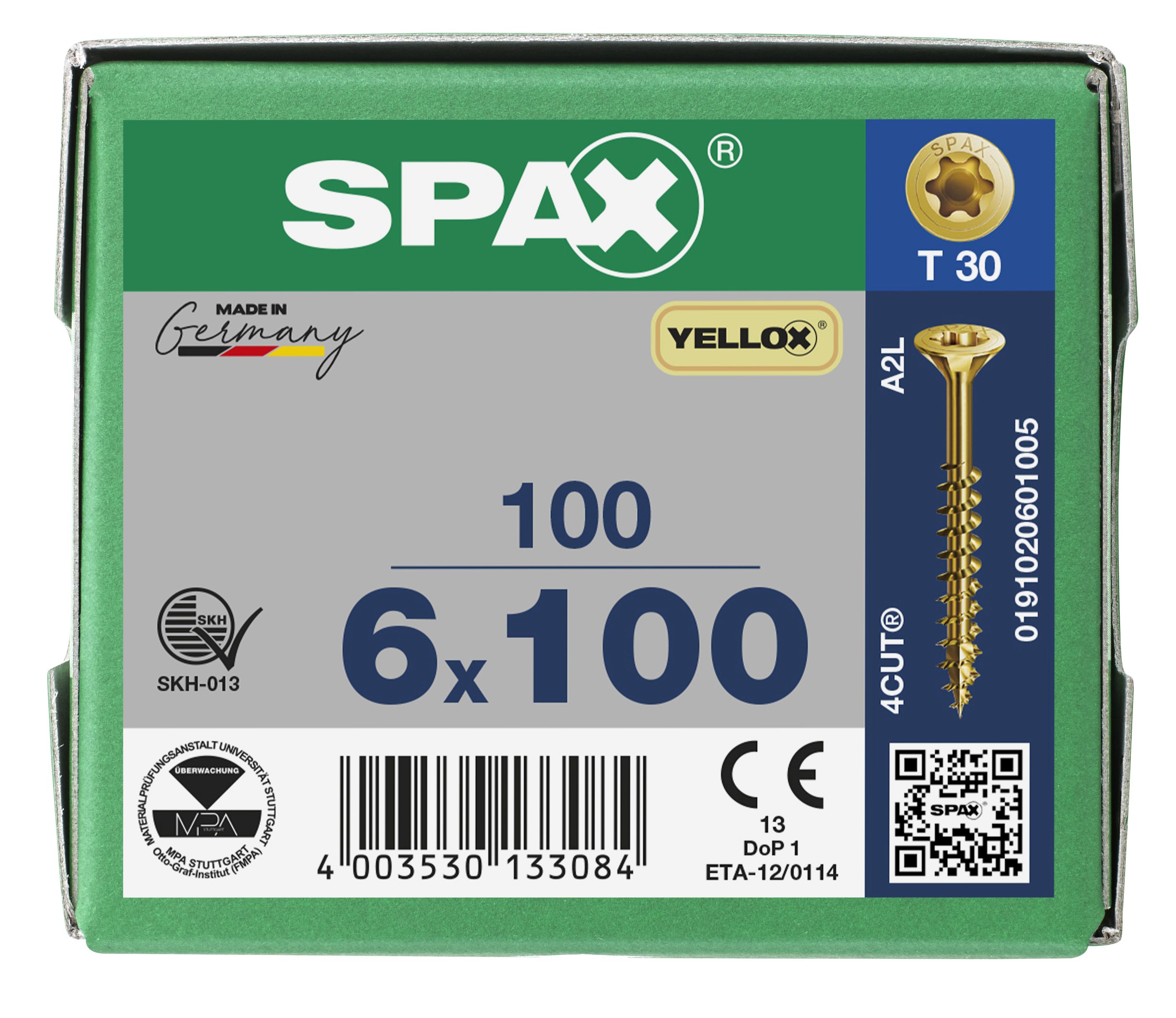 CABEZA MÚLTIPLE PLANA SPAX T-STAR PLUS T30 ROSCA PARCIAL YELLOX 100 UD.