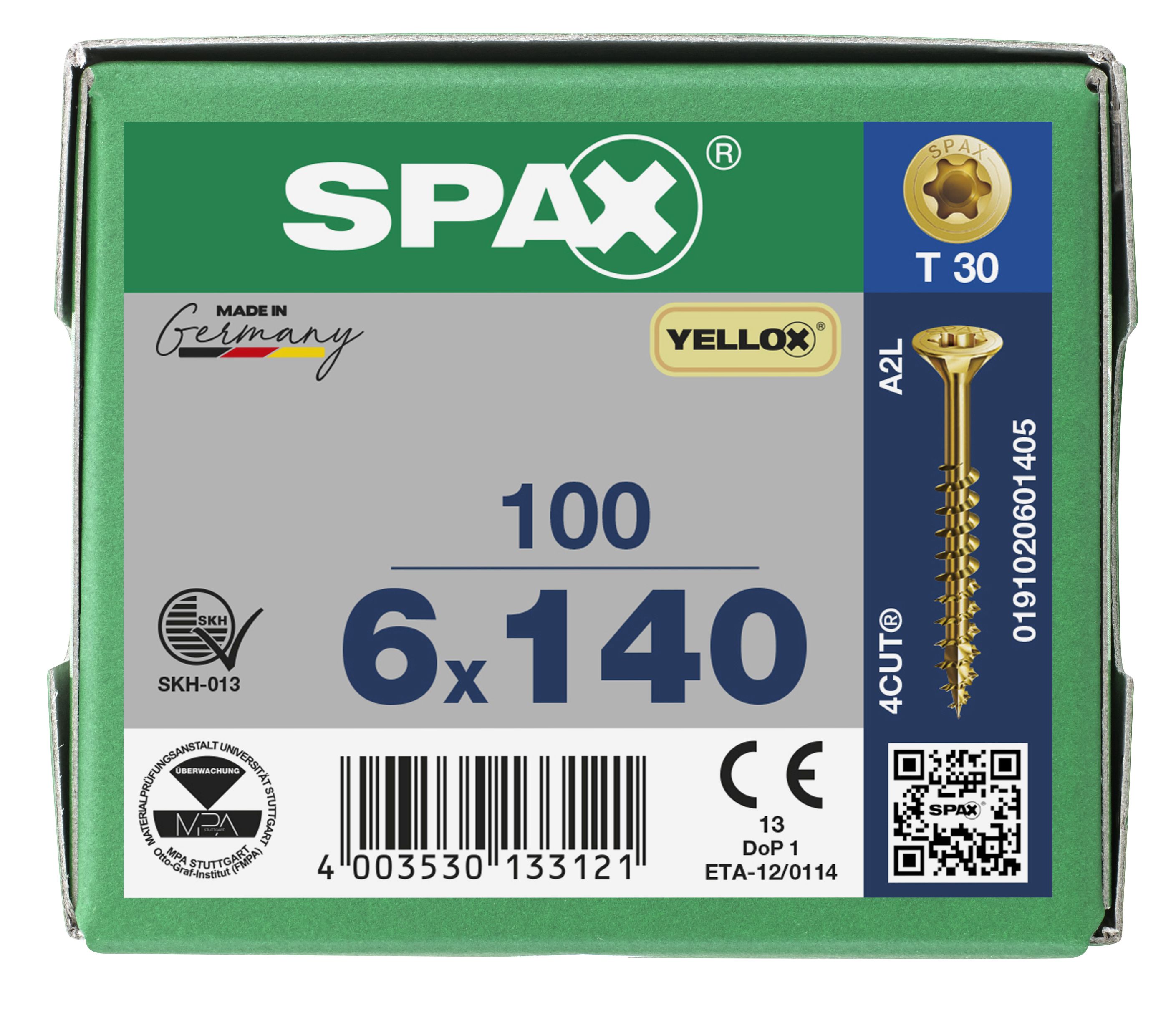 CABEZA MÚLTIPLE PLANA SPAX T-STAR PLUS T30 ROSCA PARCIAL YELLOX 100 UD.