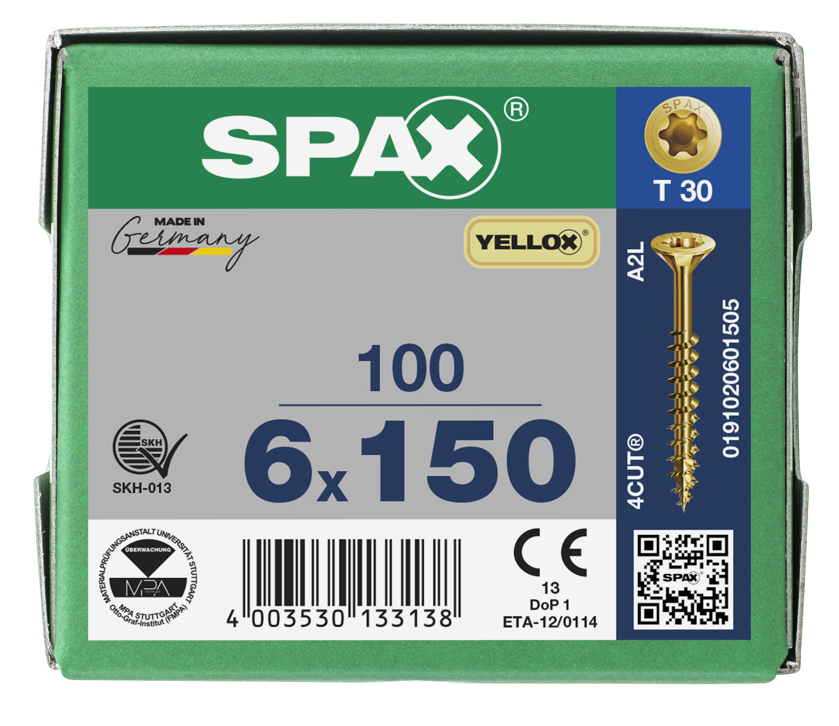 CABEZA MÚLTIPLE PLANA SPAX T-STAR PLUS T30 ROSCA PARCIAL YELLOX 100 UD.