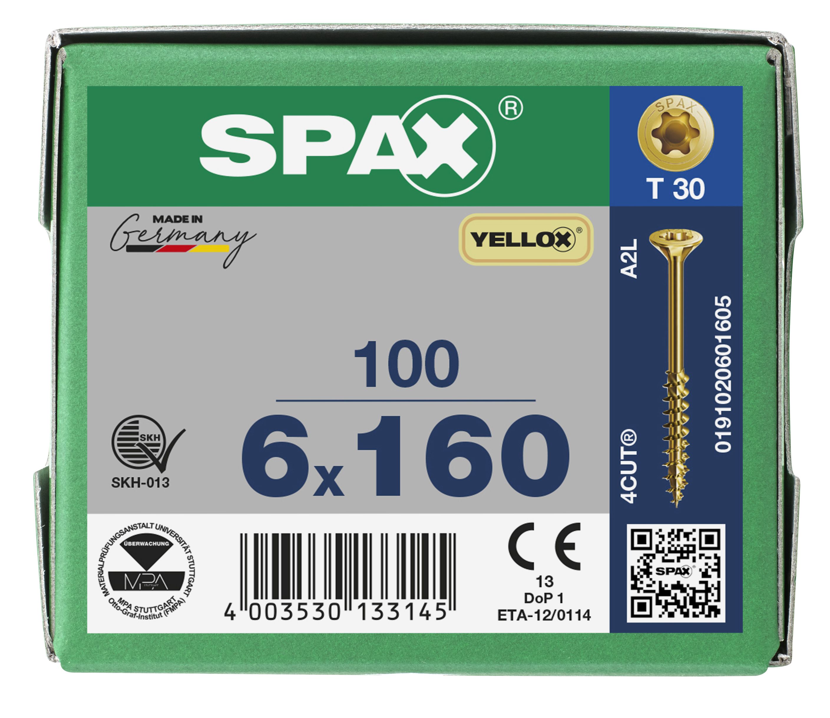 CABEZA MÚLTIPLE PLANA SPAX T-STAR PLUS T30 ROSCA PARCIAL 4CUT YELLOX 100 UD.
