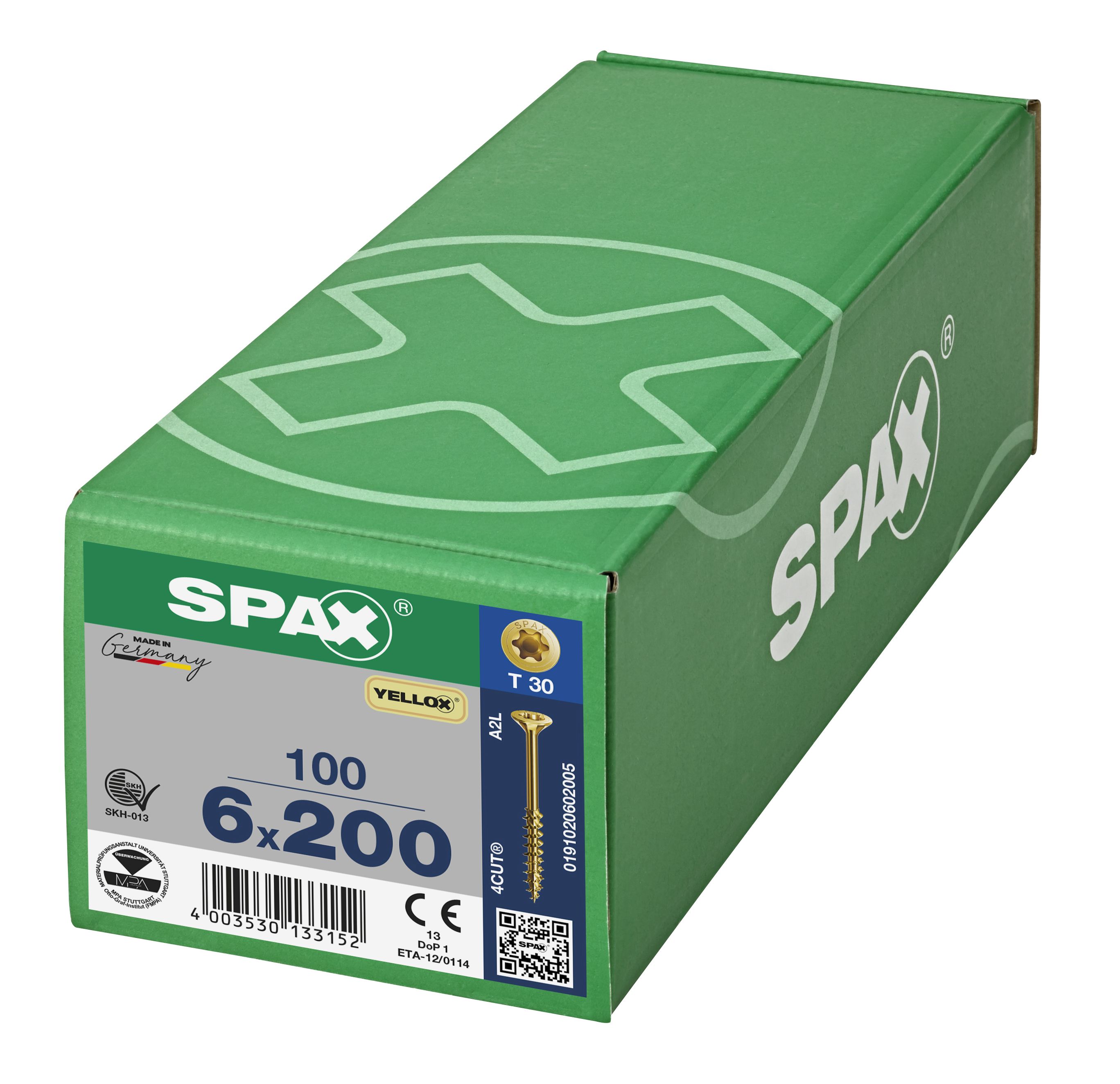 CABEZA MÚLTIPLE PLANA SPAX T-STAR PLUS T30 ROSCA PARCIAL 4CUT YELLOX 100 UD.