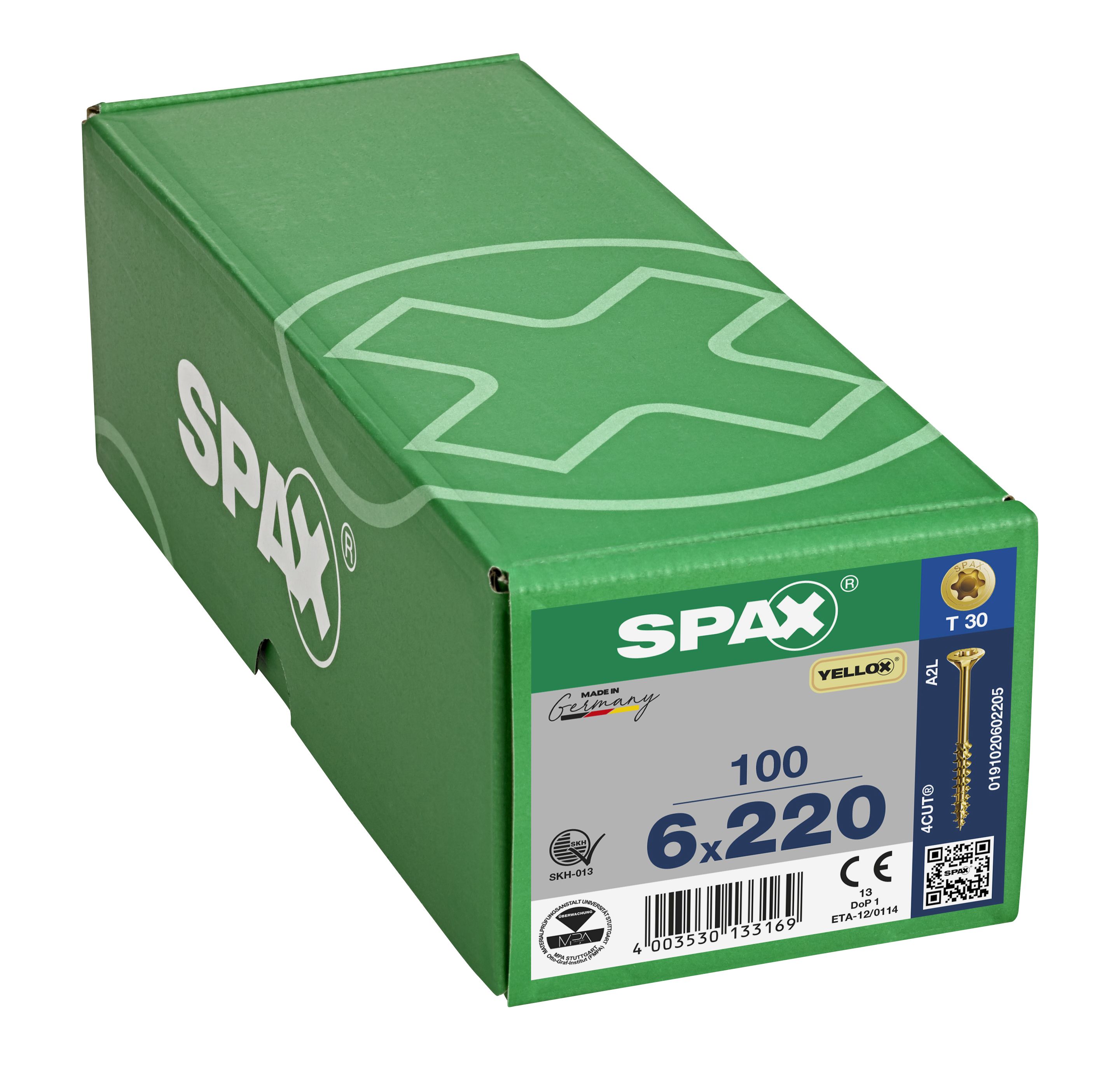 CABEZA MÚLTIPLE PLANA SPAX T-STAR PLUS T30 ROSCA PARCIAL 4CUT YELLOX 100 UD.