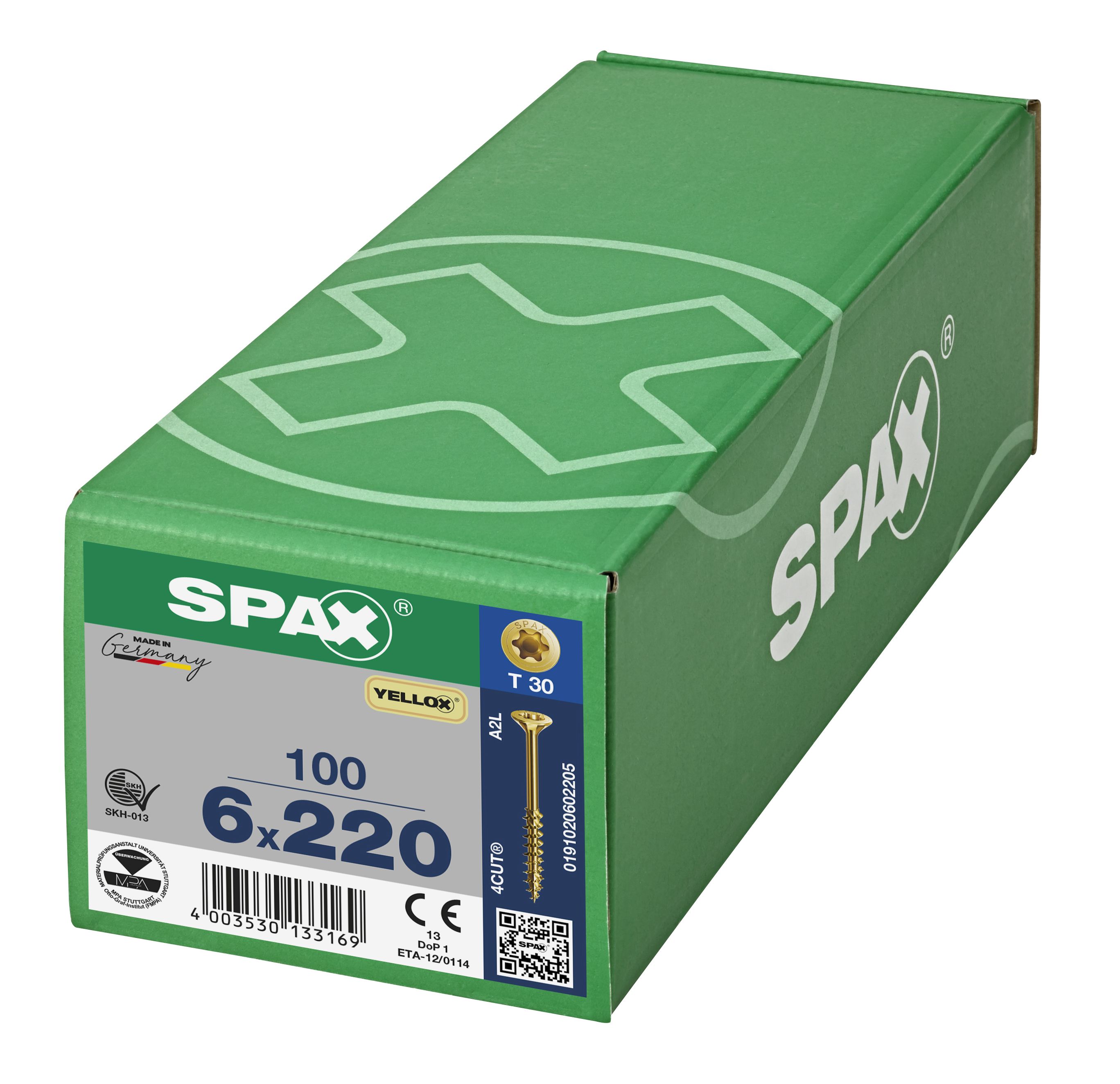 CABEZA MÚLTIPLE PLANA SPAX T-STAR PLUS T30 ROSCA PARCIAL 4CUT YELLOX 100 UD.