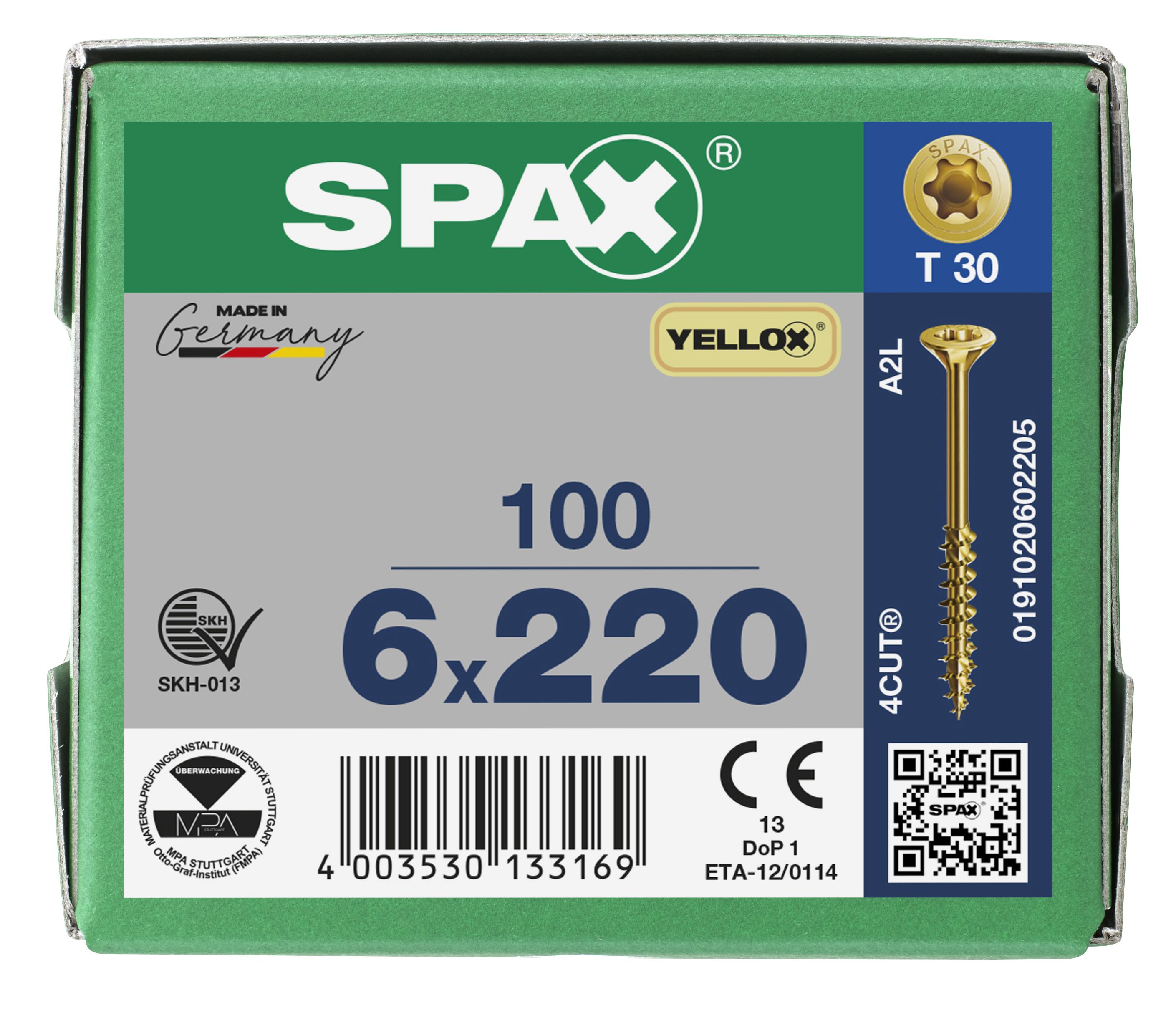 CABEZA MÚLTIPLE PLANA SPAX T-STAR PLUS T30 ROSCA PARCIAL 4CUT YELLOX 100 UD.