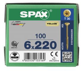 CABEZA MÚLTIPLE PLANA SPAX T-STAR PLUS T30 ROSCA PARCIAL 4CUT YELLOX 100 UD.