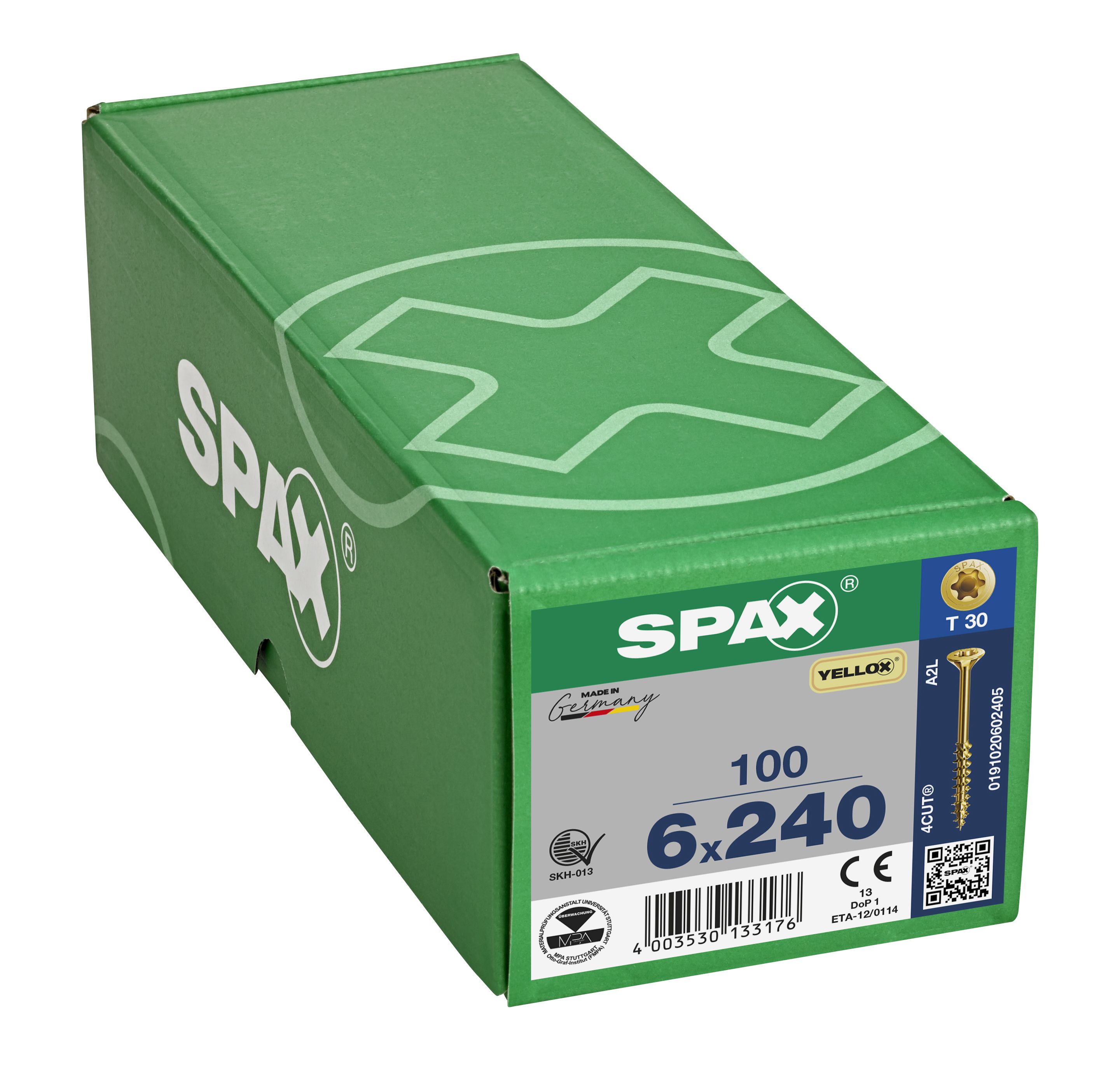 CABEZA MÚLTIPLE PLANA SPAX T-STAR PLUS T30 ROSCA PARCIAL 4CUT YELLOX 100 UD.