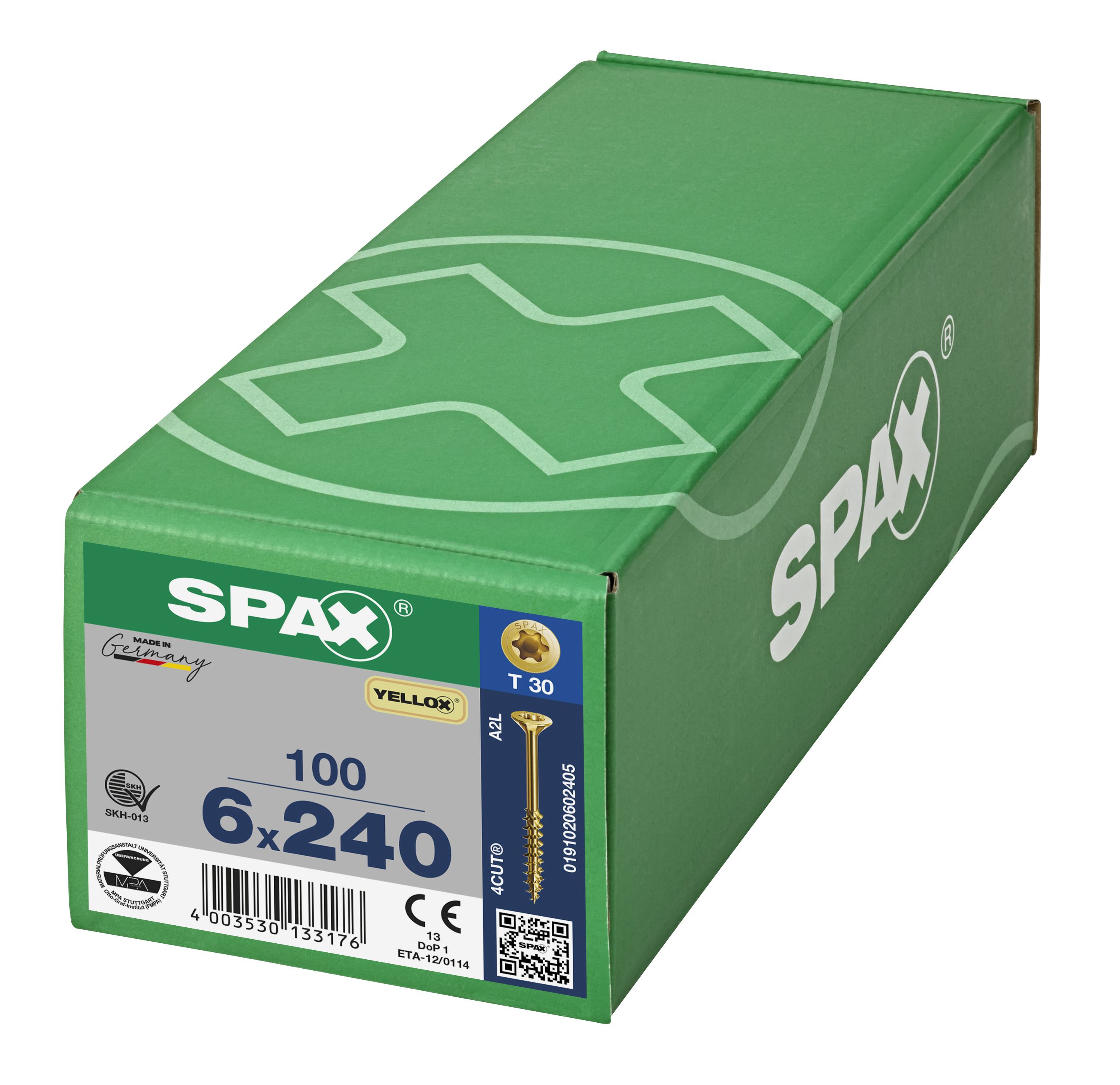 CABEZA MÚLTIPLE PLANA SPAX T-STAR PLUS T30 ROSCA PARCIAL 4CUT YELLOX 100 UD.