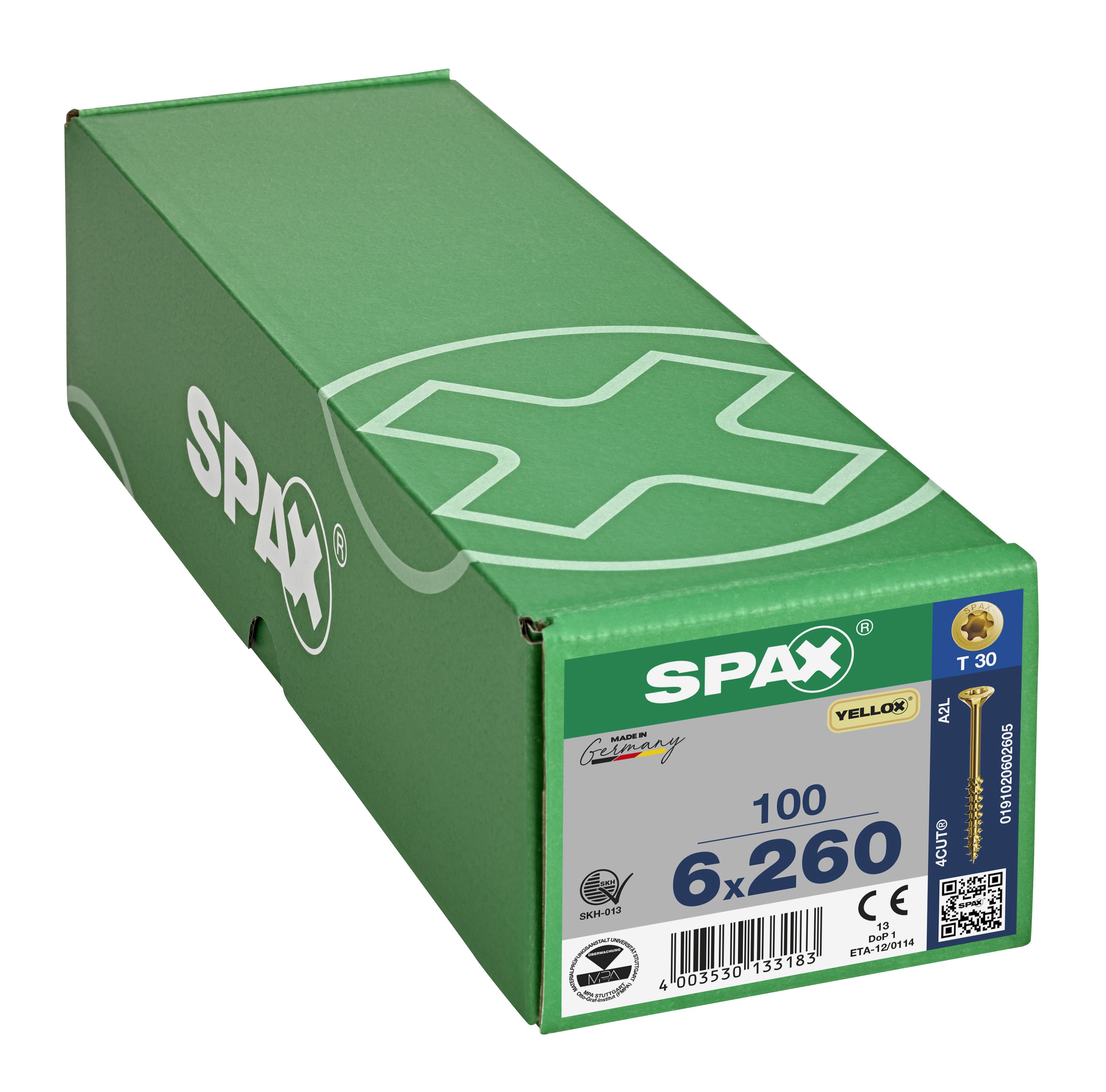 CABEZA MÚLTIPLE PLANA SPAX T-STAR PLUS T30 ROSCA PARCIAL 4CUT YELLOX 100 UD.
