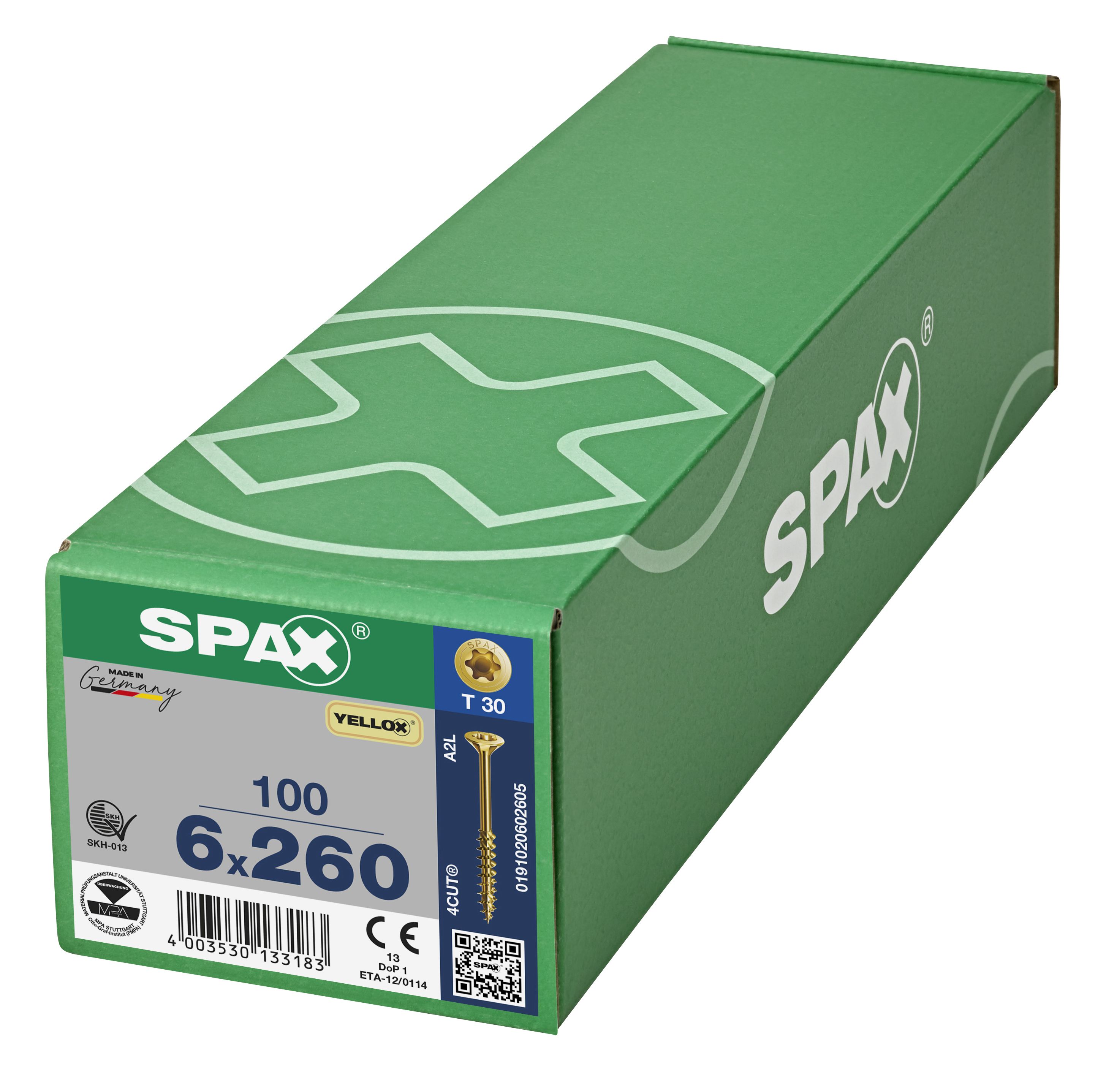 CABEZA MÚLTIPLE PLANA SPAX T-STAR PLUS T30 ROSCA PARCIAL 4CUT YELLOX 100 UD.