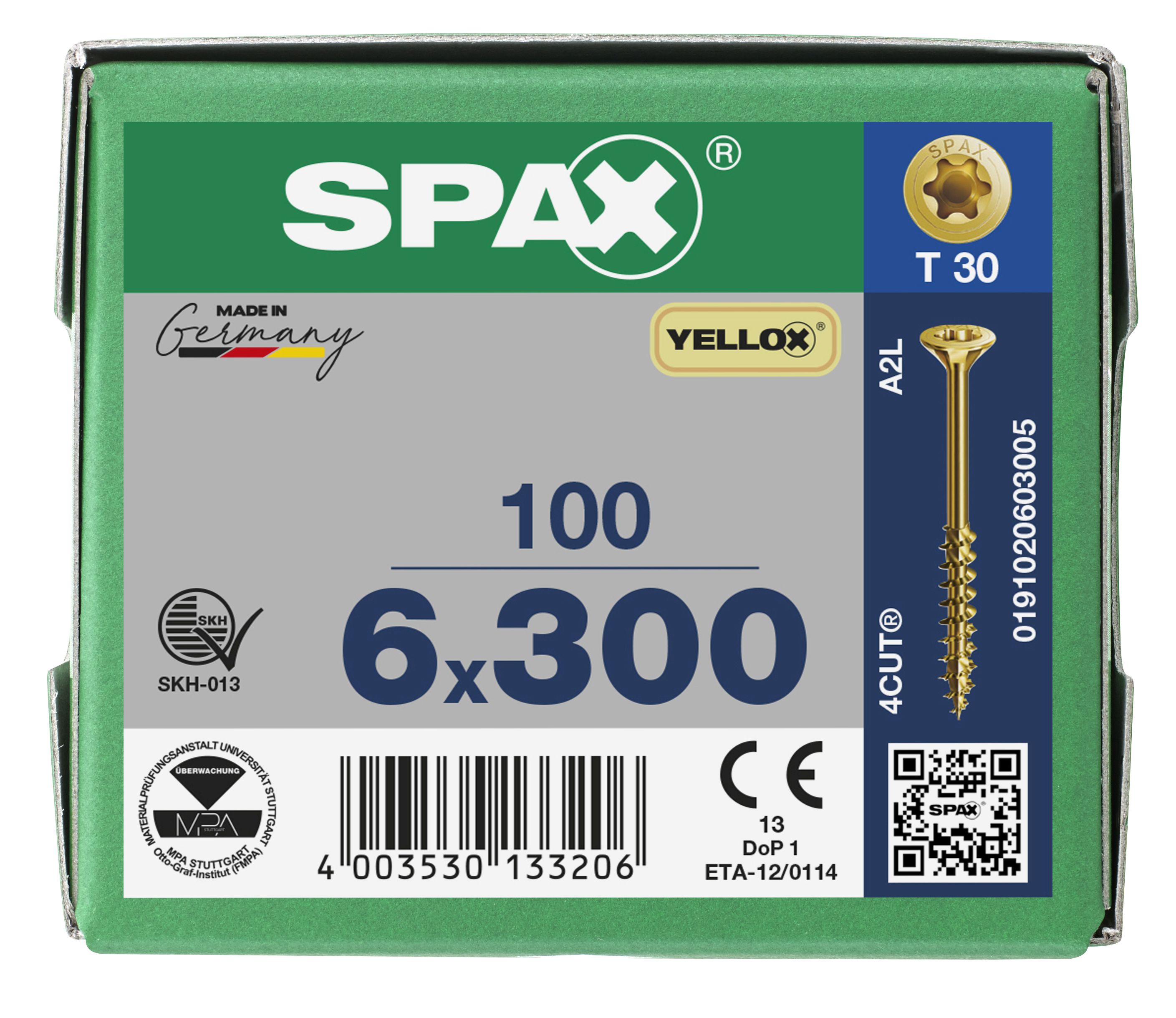 CABEZA MÚLTIPLE PLANA SPAX T-STAR PLUS T30 ROSCA PARCIAL 4CUT YELLOX 100 UD.