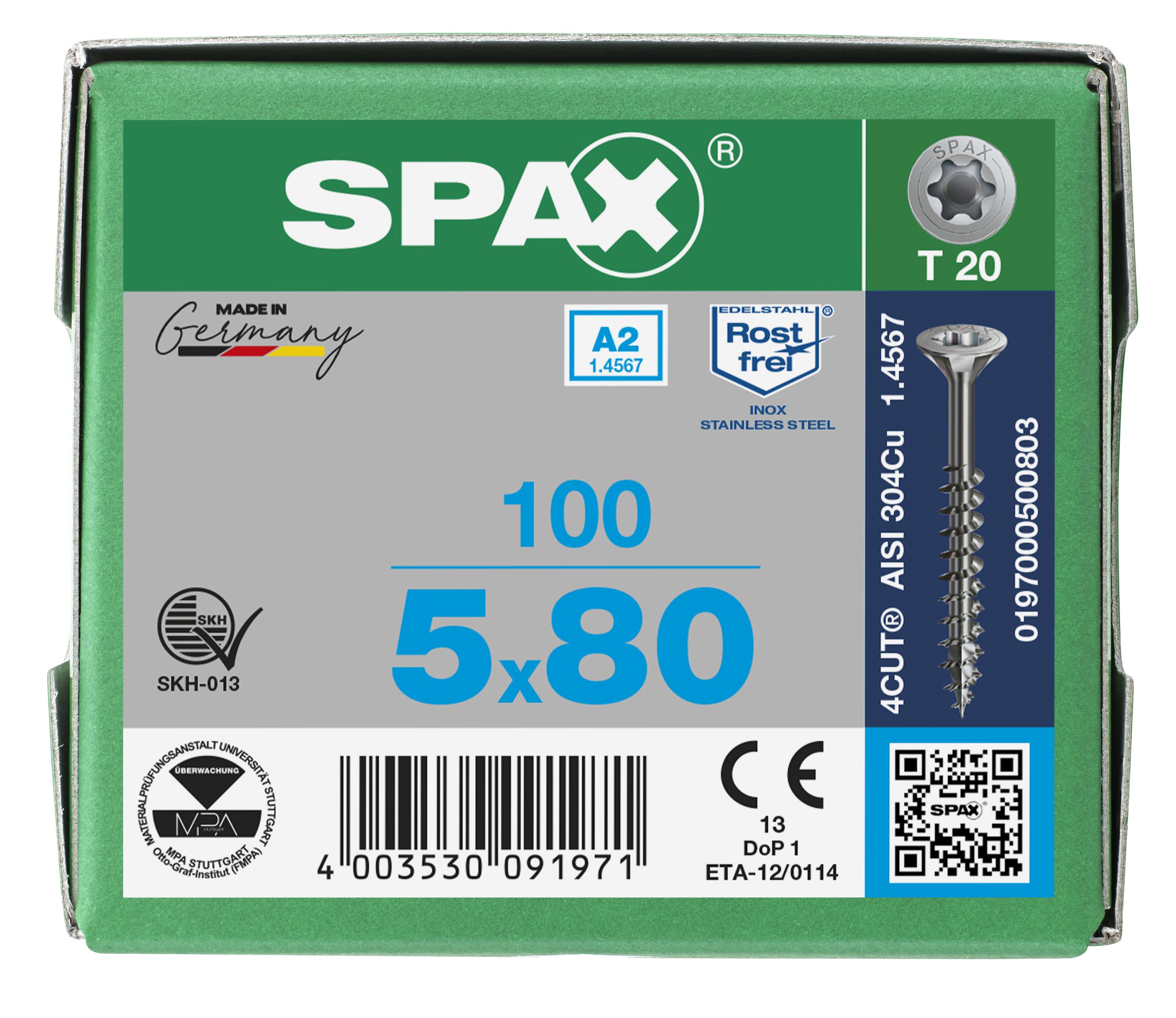 CABEZA MÚLTIPLE PLANA SPAX A2 T-STAR PLUS T20 ROSCA PARCIAL 100 UD.