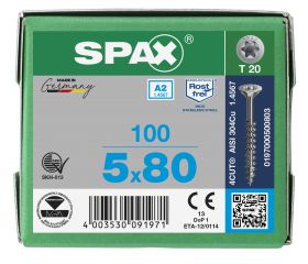 CABEZA MÚLTIPLE PLANA SPAX A2 T-STAR PLUS T20 ROSCA PARCIAL 100 UD.