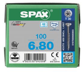 CABEZA MÚLTIPLE PLANA SPAX A2 T-STAR PLUS T30 ROSCA PARCIAL 100 UD.