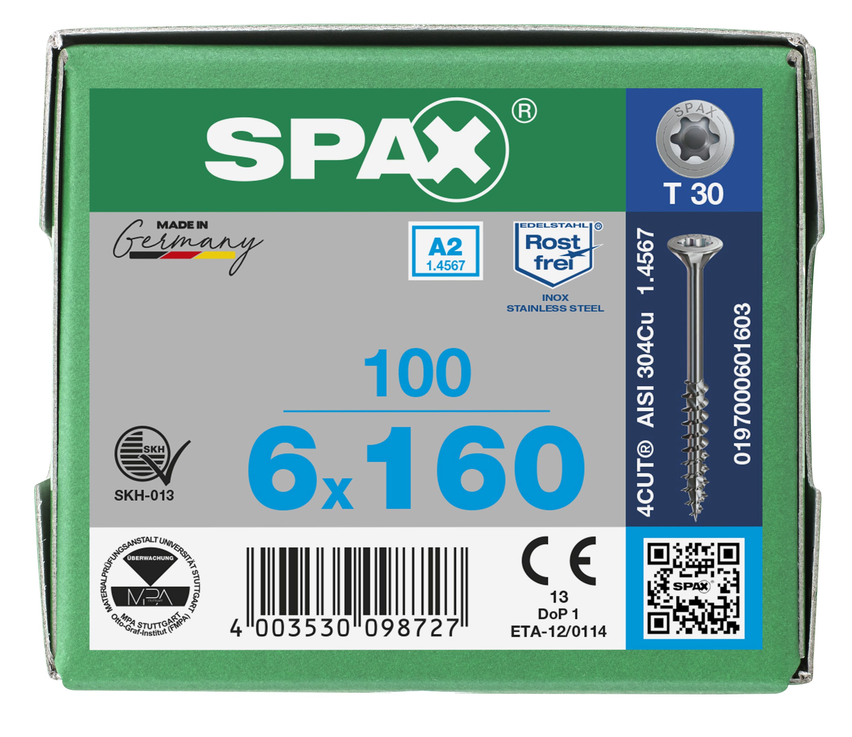 CABEZA MÚLTIPLE PLANA SPAX A2 T-STAR PLUS T30 ROSCA PARCIAL 4CUT 100 UD.