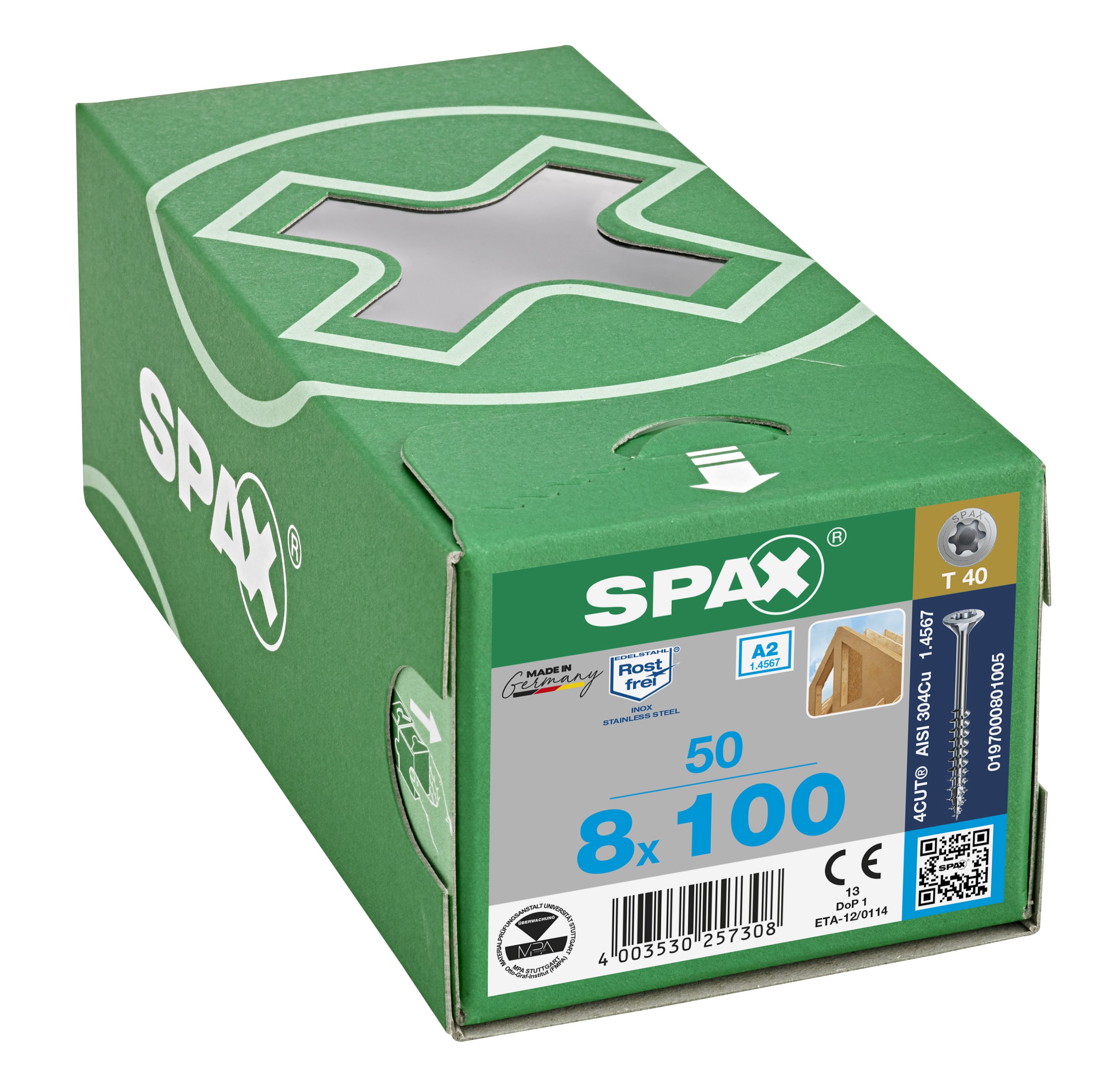 CABEZA MÚLTIPLE PLANA SPAX A2 T-STAR PLUS T40 ROSCA PARCIAL 4CUT 50 UD.