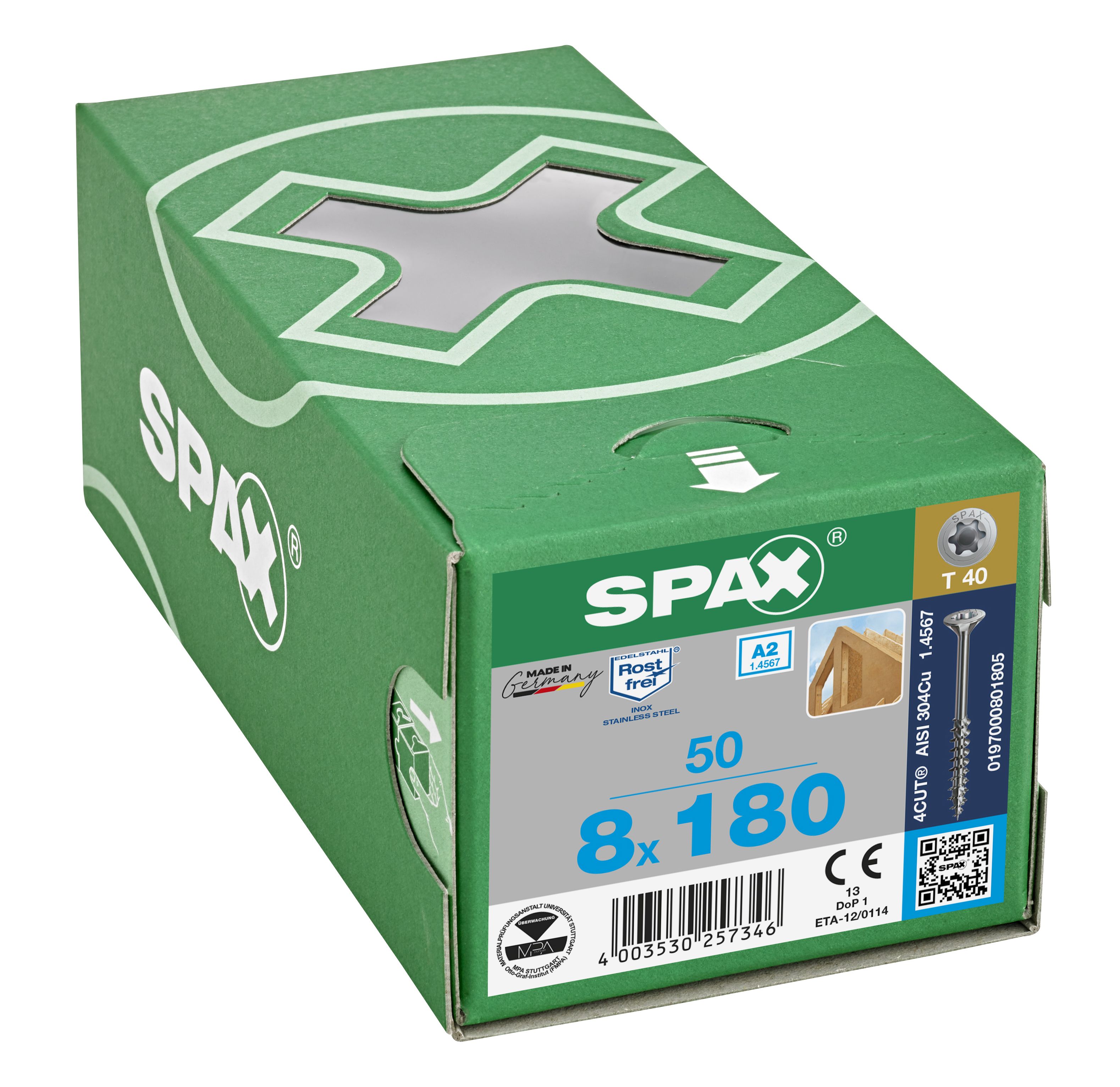 CABEZA MÚLTIPLE PLANA SPAX A2 T-STAR PLUS T40 ROSCA PARCIAL 4CUT 50 UD.