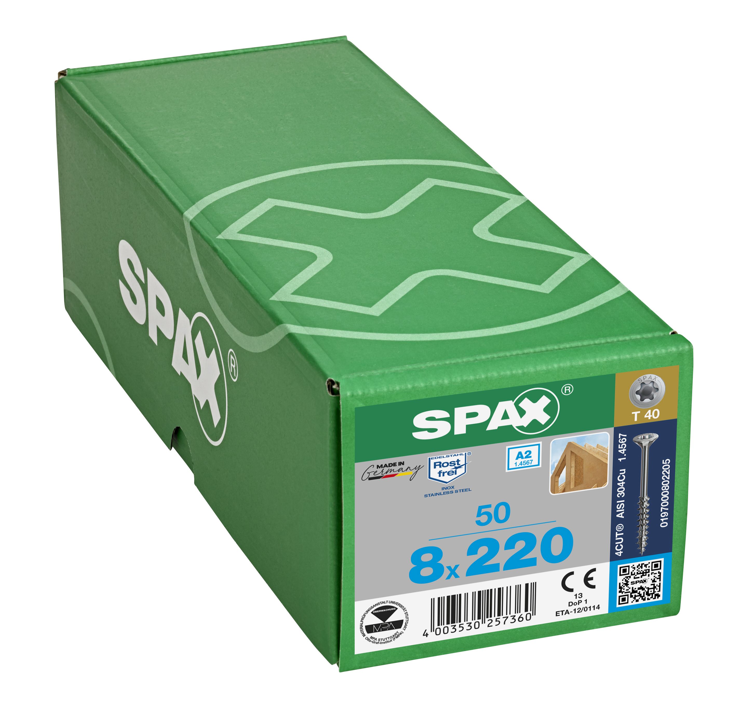 CABEZA MÚLTIPLE PLANA SPAX A2 T-STAR PLUS T40 ROSCA PARCIAL 4CUT 50 UD.