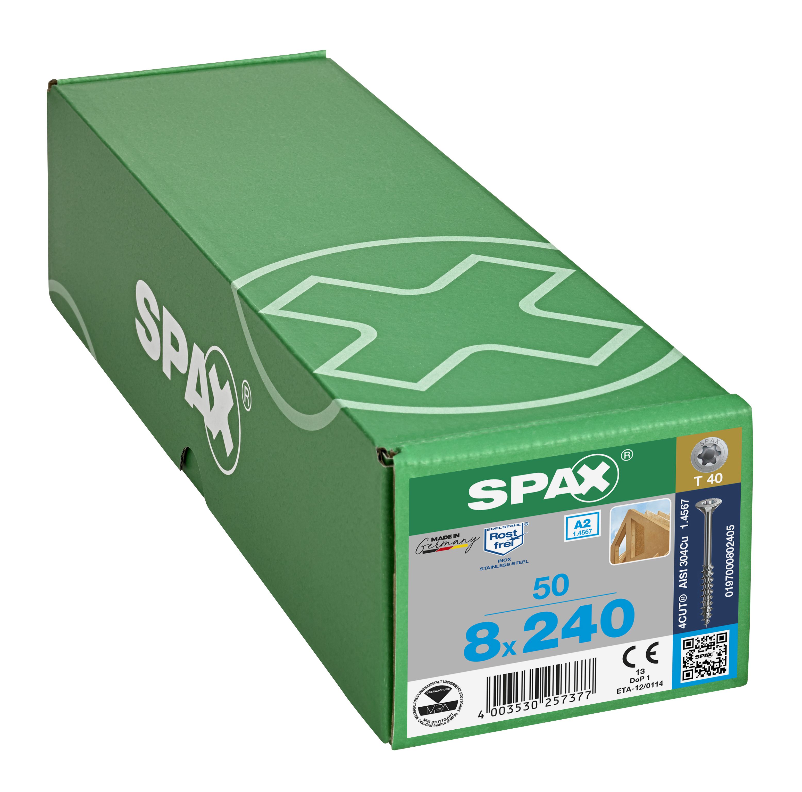 CABEZA MÚLTIPLE PLANA SPAX A2 T-STAR PLUS T40 ROSCA PARCIAL 4CUT 50 UD.
