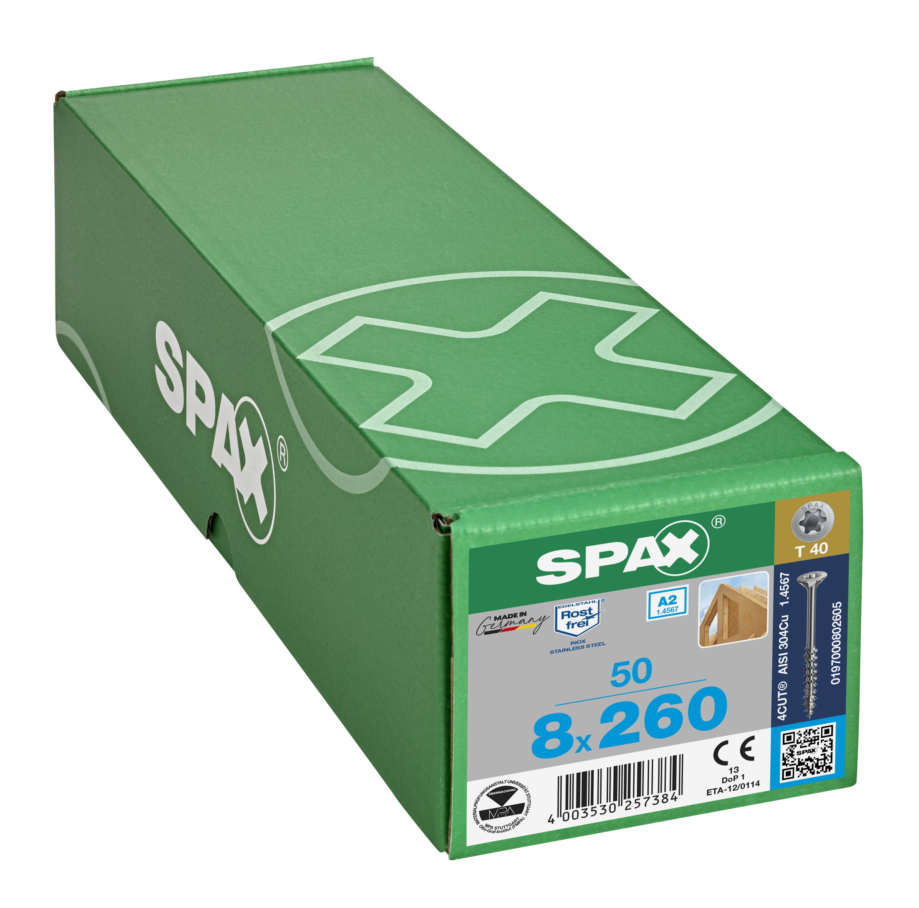 CABEZA MÚLTIPLE PLANA SPAX A2 T-STAR PLUS T40 ROSCA PARCIAL 4CUT 50 UD.