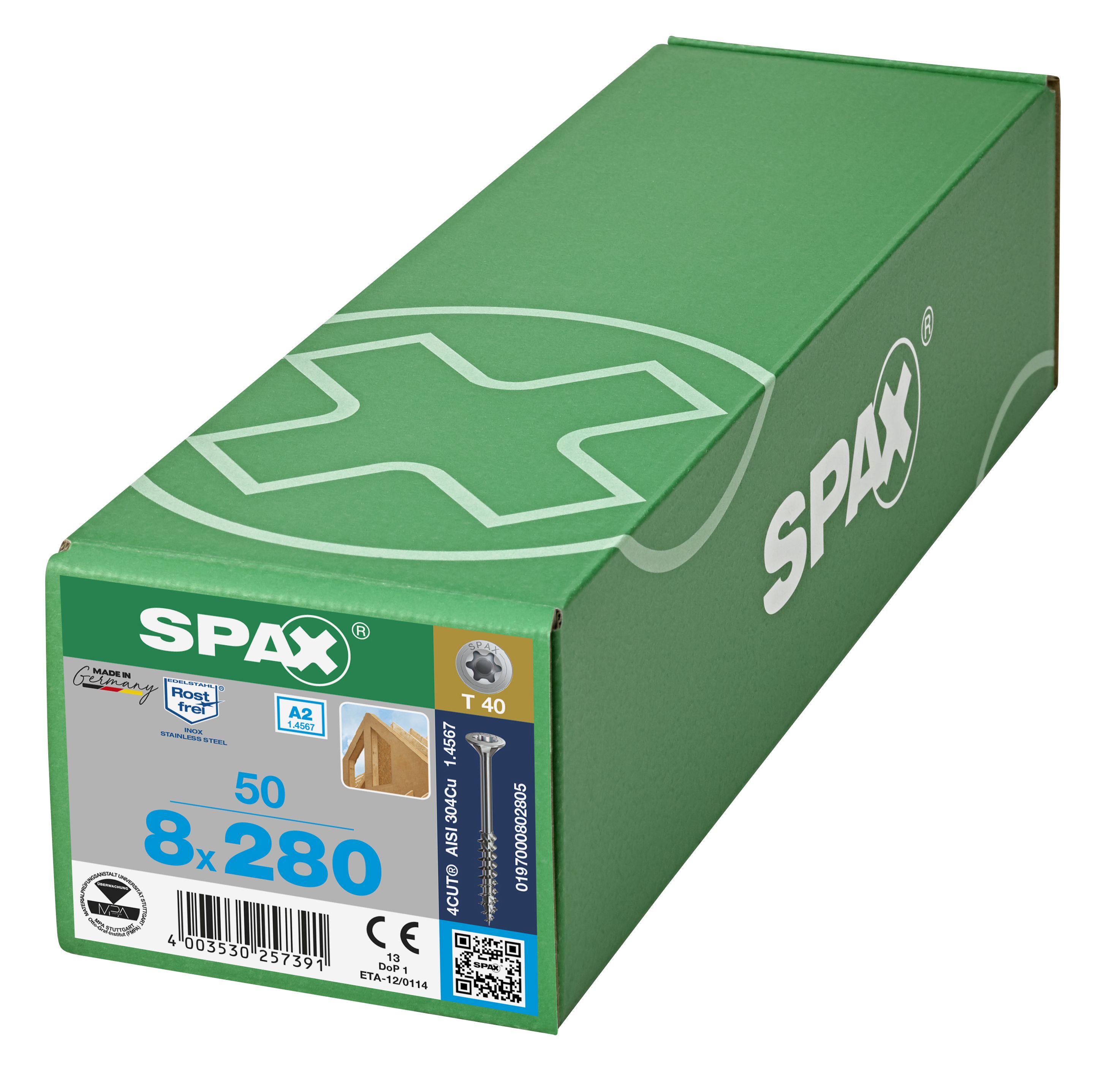 CABEZA MÚLTIPLE PLANA SPAX A2 T-STAR PLUS T40 ROSCA PARCIAL 4CUT 50 UD.