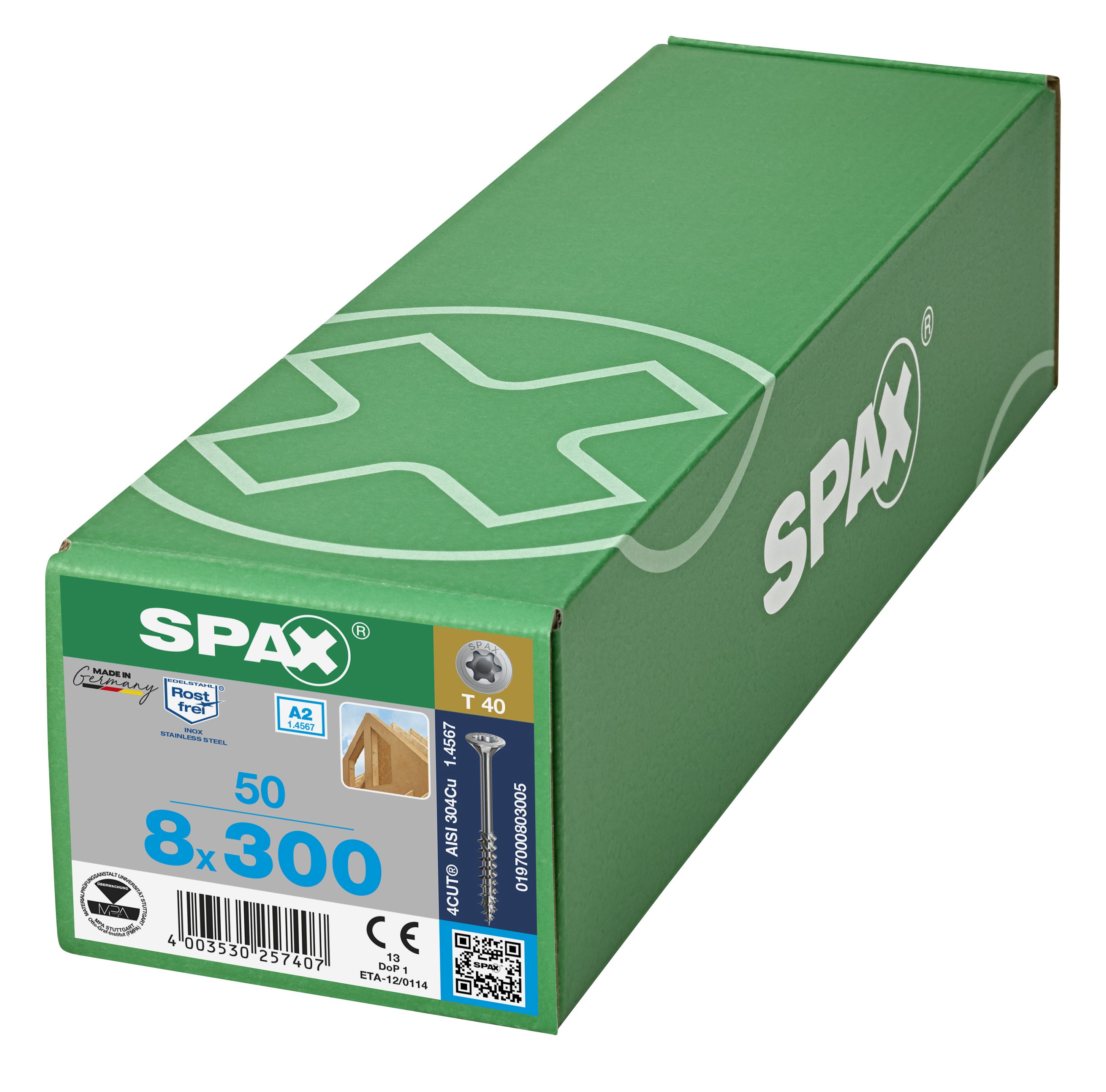 CABEZA MÚLTIPLE PLANA SPAX A2 T-STAR PLUS T40 ROSCA PARCIAL 4CUT 50 UD.