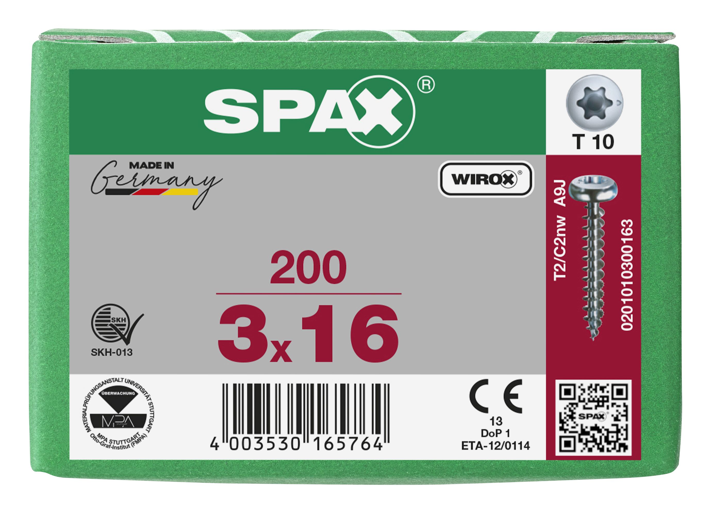 CABEZA REDONDA SPAX-S T-STAR PLUS T10 ROSCA COMPLETA WIROX 200 UD.