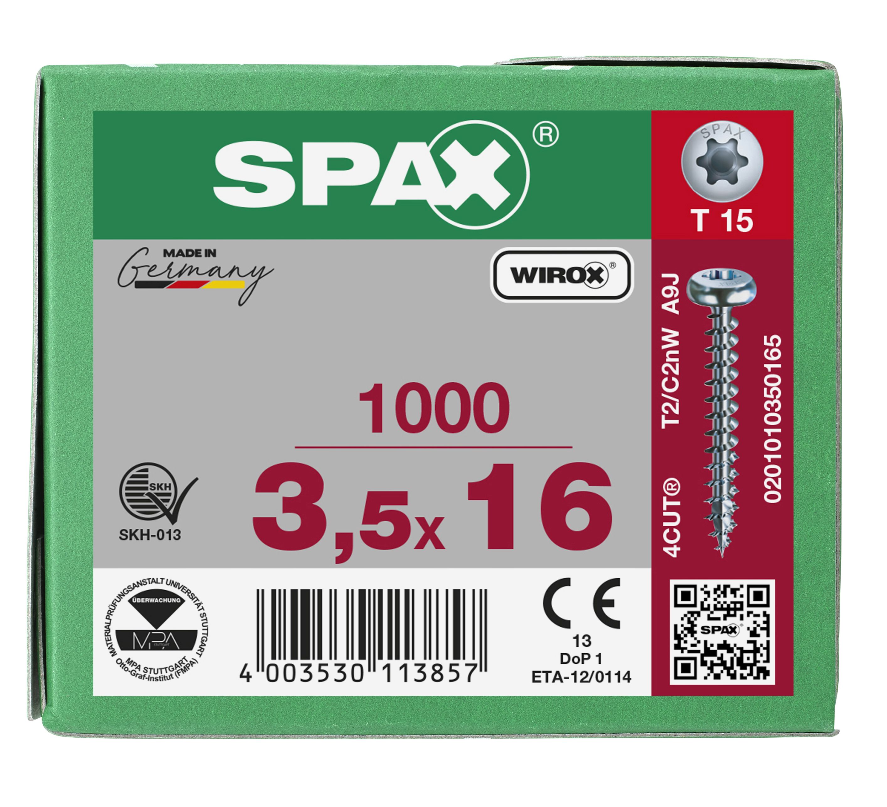 CABEZA REDONDA SPAX T-STAR PLUS T15 ROSCA COMPLETA WIROX 1000 UD.