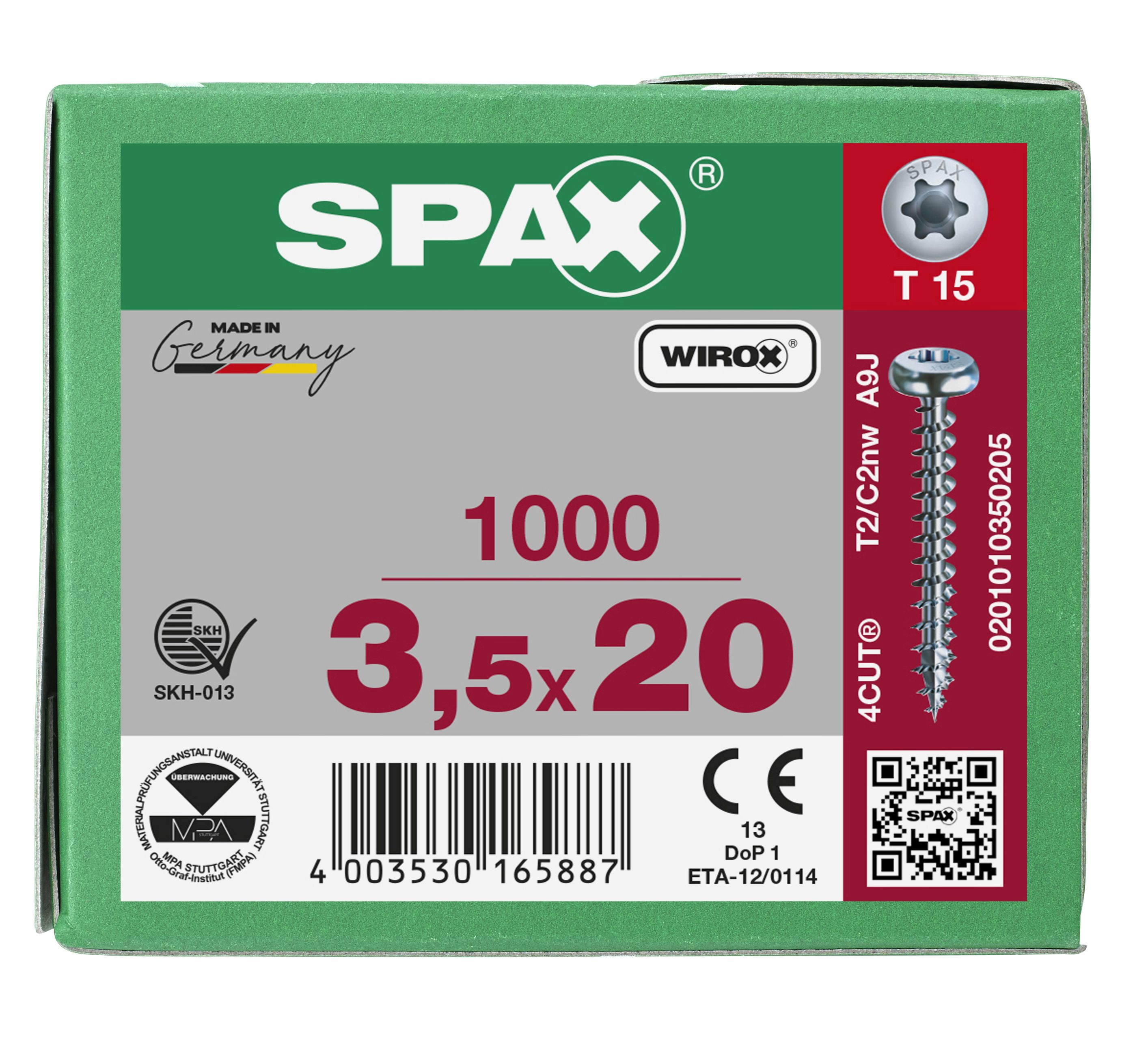 CABEZA REDONDA SPAX T-STAR PLUS T15 ROSCA COMPLETA WIROX 1000 UD.