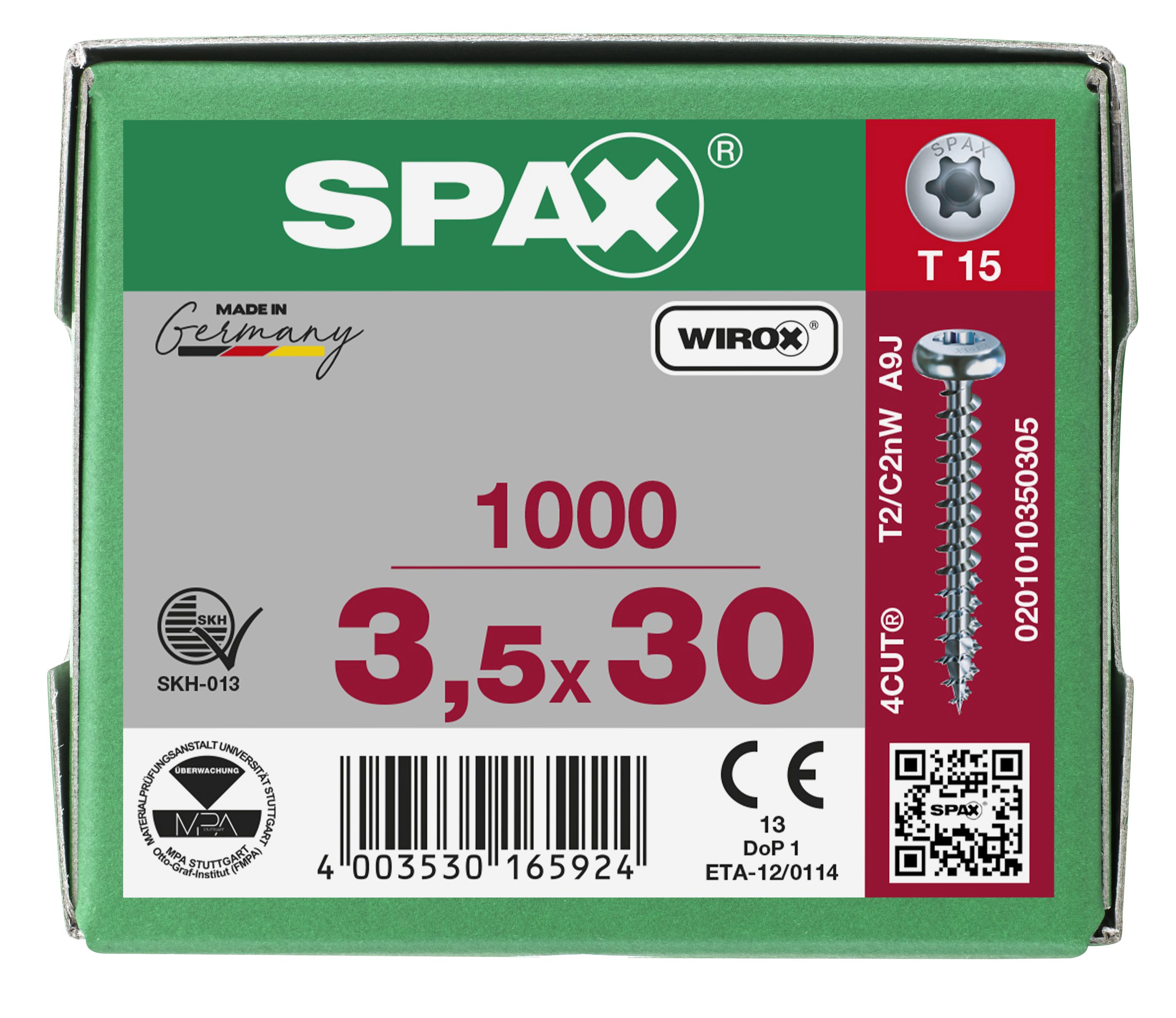 CABEZA REDONDA SPAX T-STAR PLUS T15 ROSCA COMPLETA WIROX 1000 UD.
