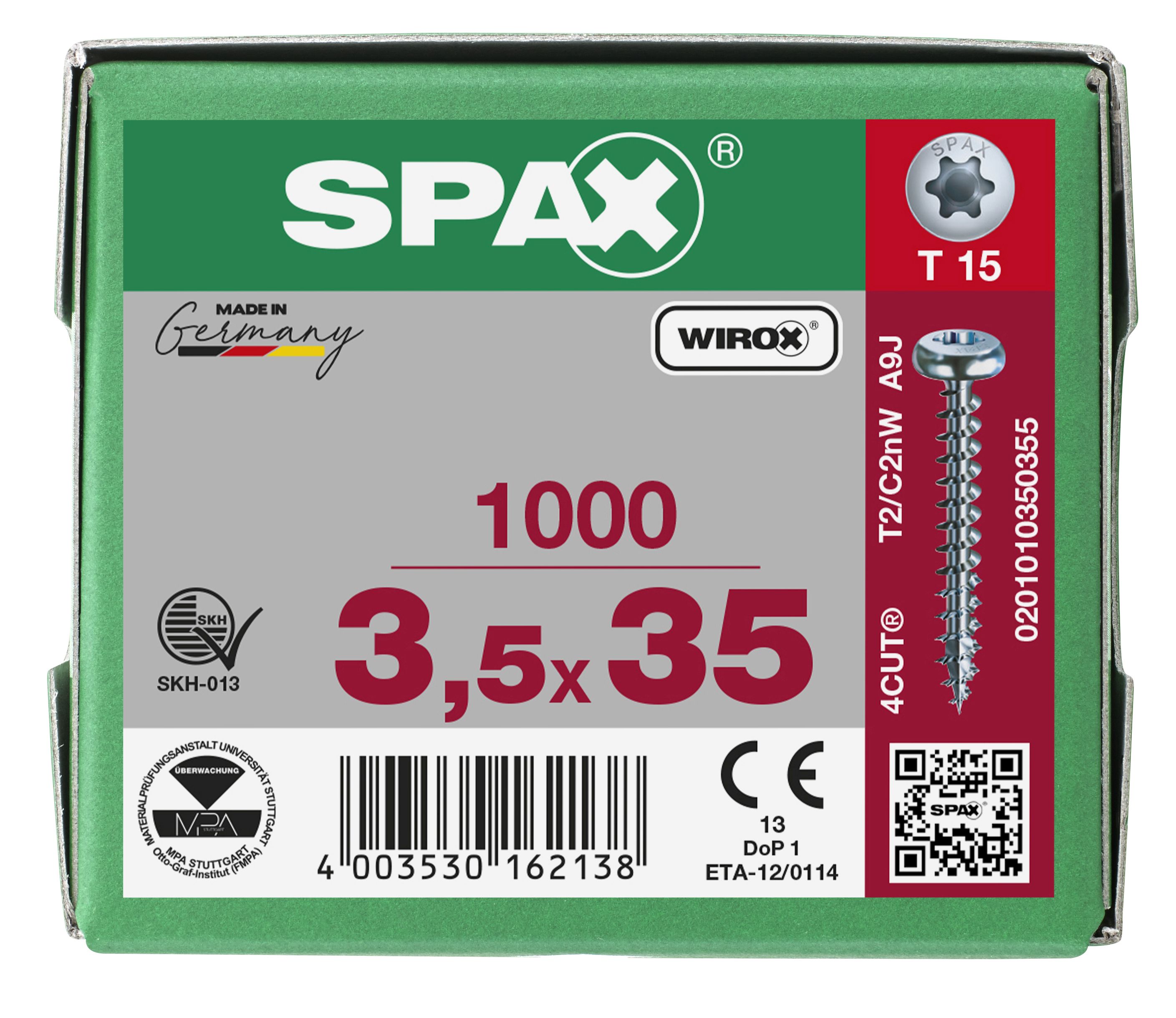 CABEZA REDONDA SPAX T-STAR PLUS T15 ROSCA COMPLETA WIROX 1000 UD.
