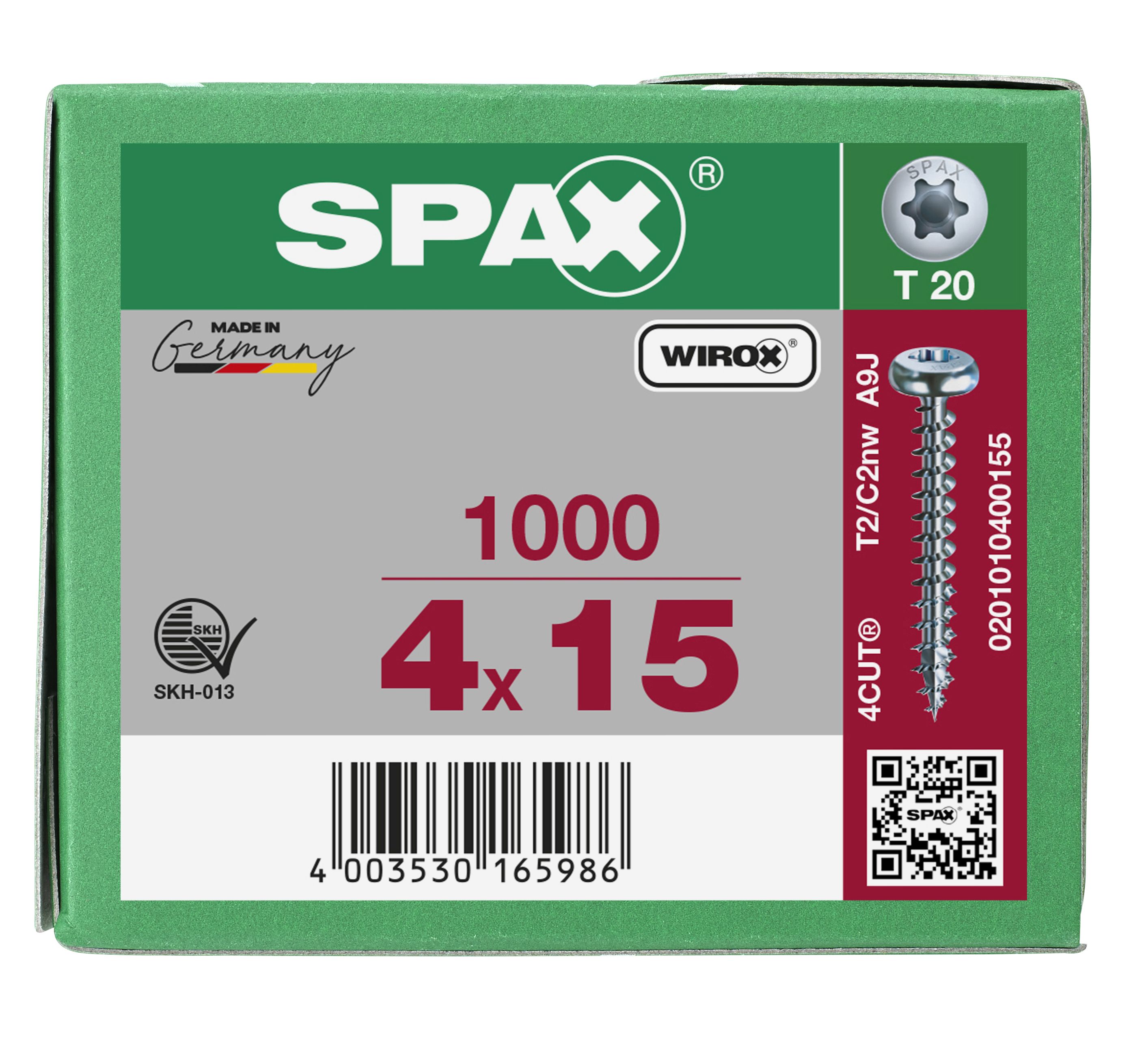CABEZA REDONDA SPAX T-STAR PLUS T20 ROSCA COMPLETA WIROX 1000 UD.
