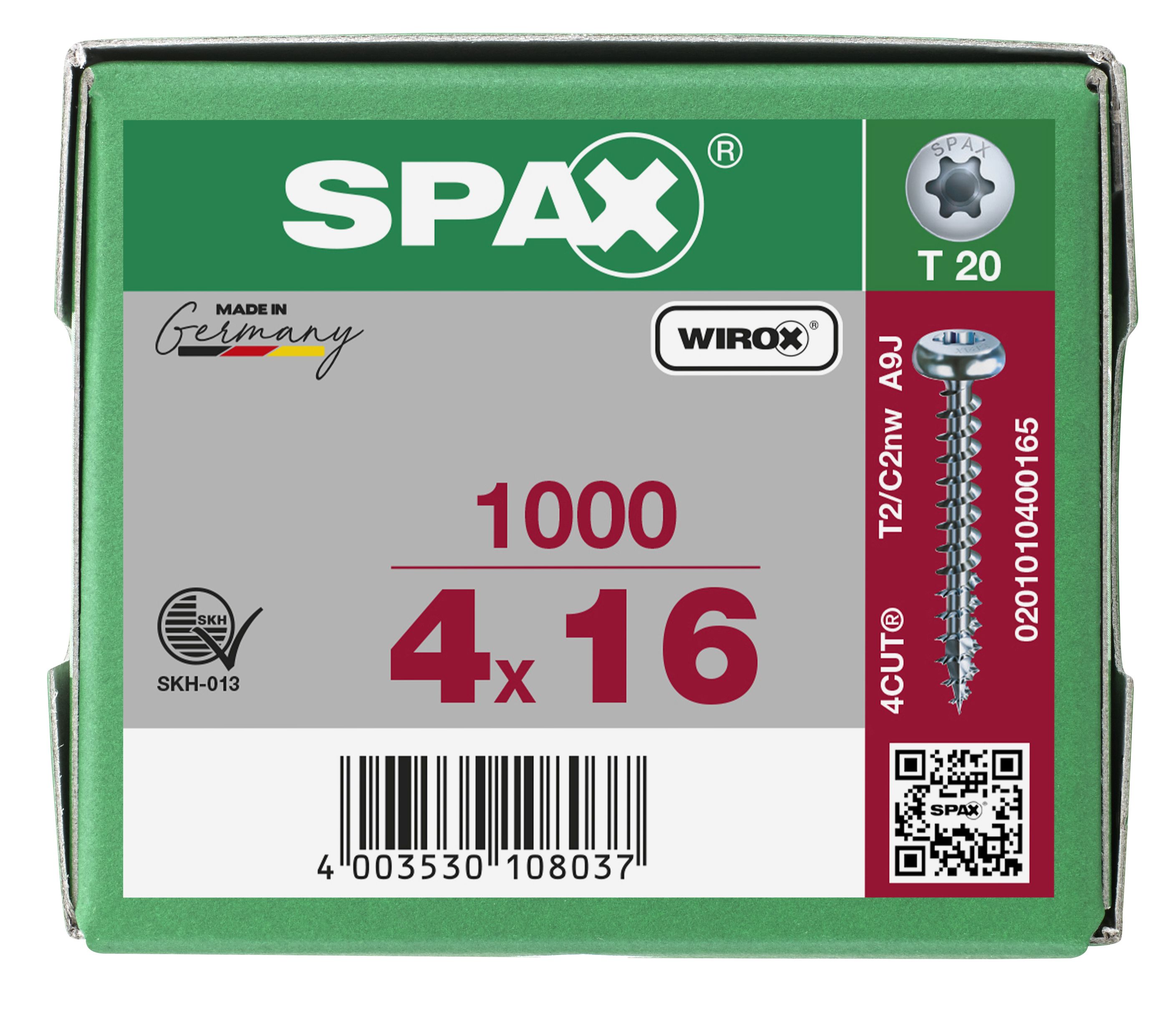 CABEZA REDONDA SPAX T-STAR PLUS T20 ROSCA COMPLETA WIROX 1000 UD.