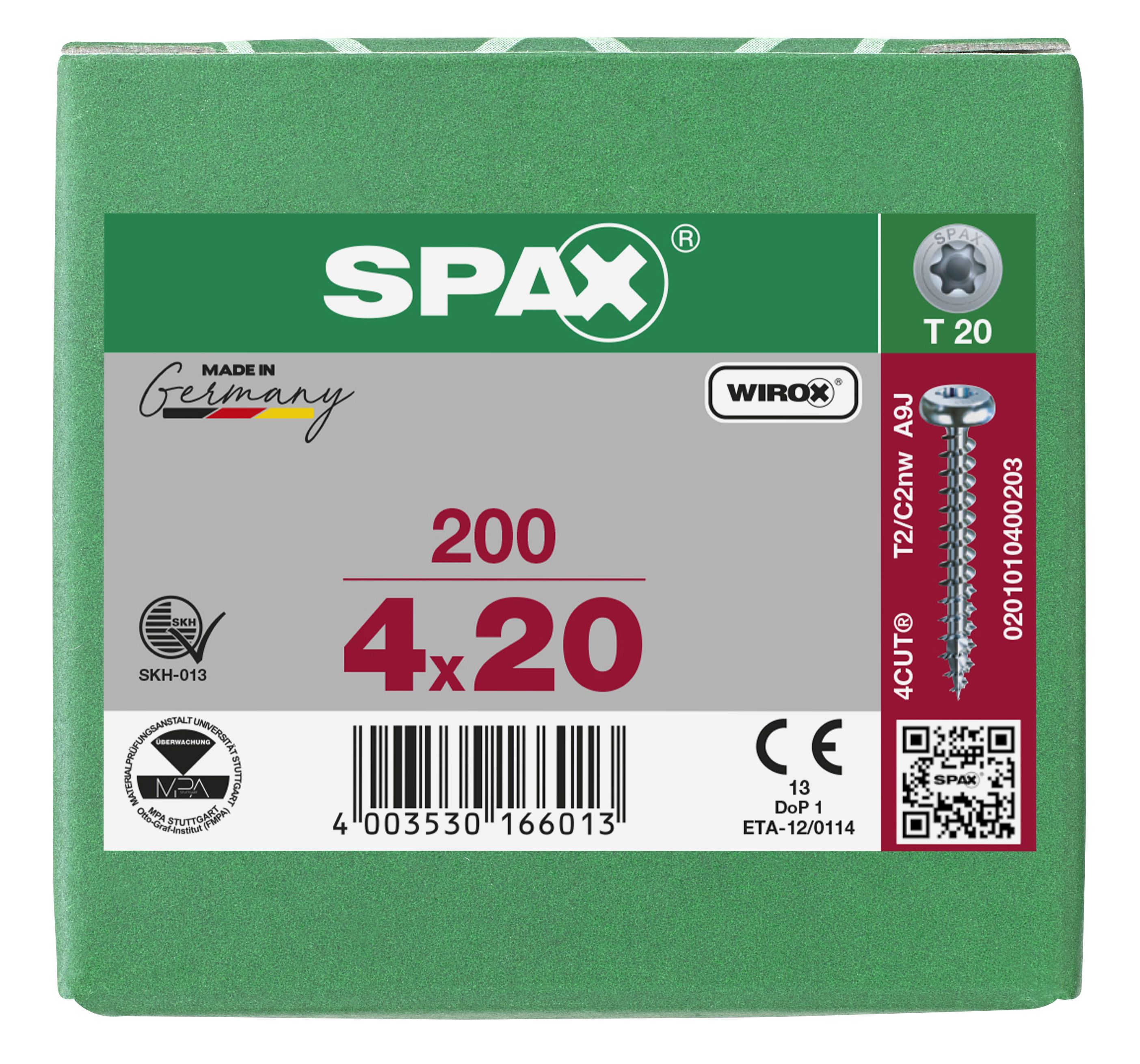 CABEZA REDONDA SPAX T-STAR PLUS T20 ROSCA COMPLETA WIROX 200 UD.