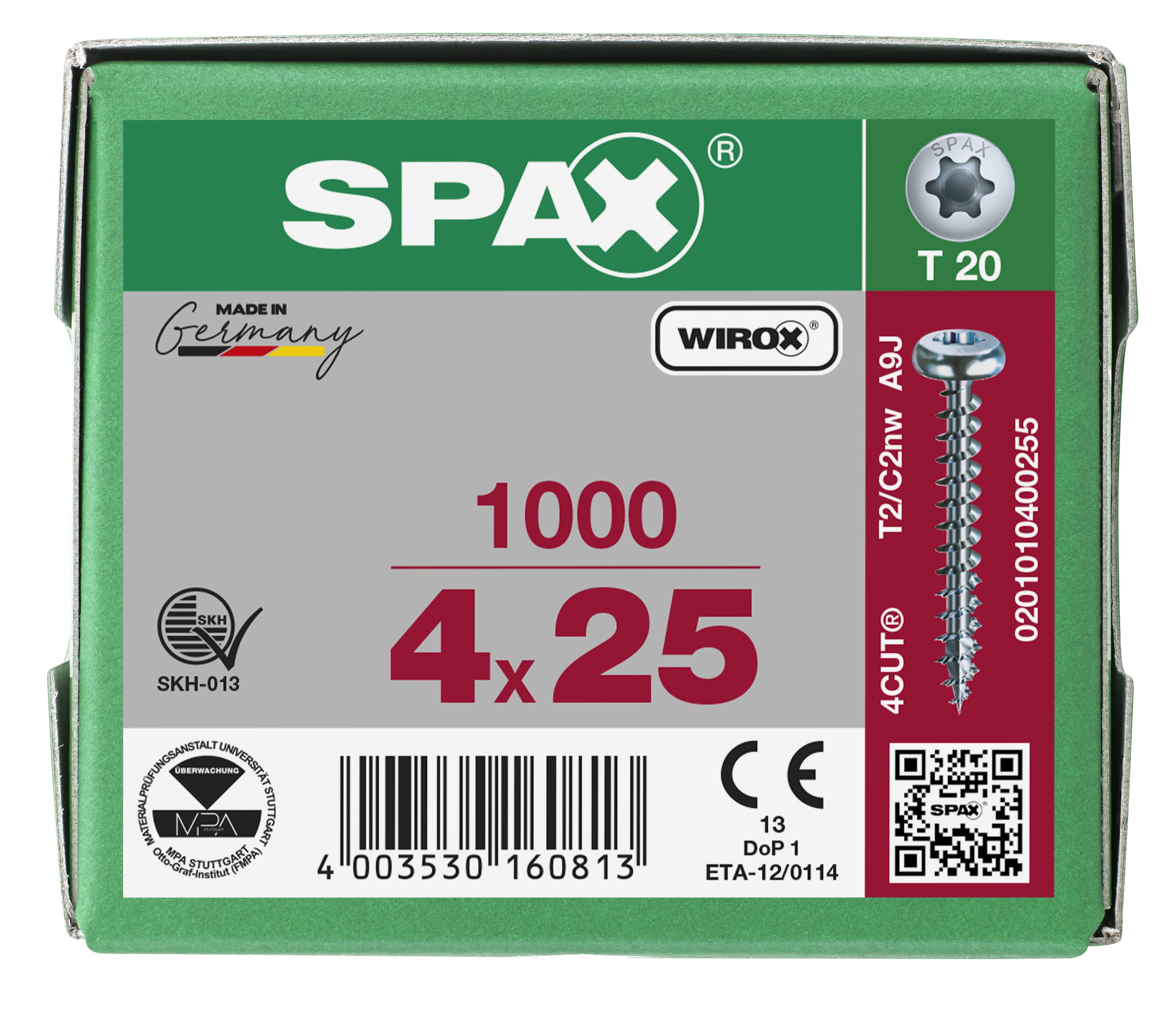 CABEZA REDONDA SPAX T-STAR PLUS T20 ROSCA COMPLETA WIROX 1000 UD.