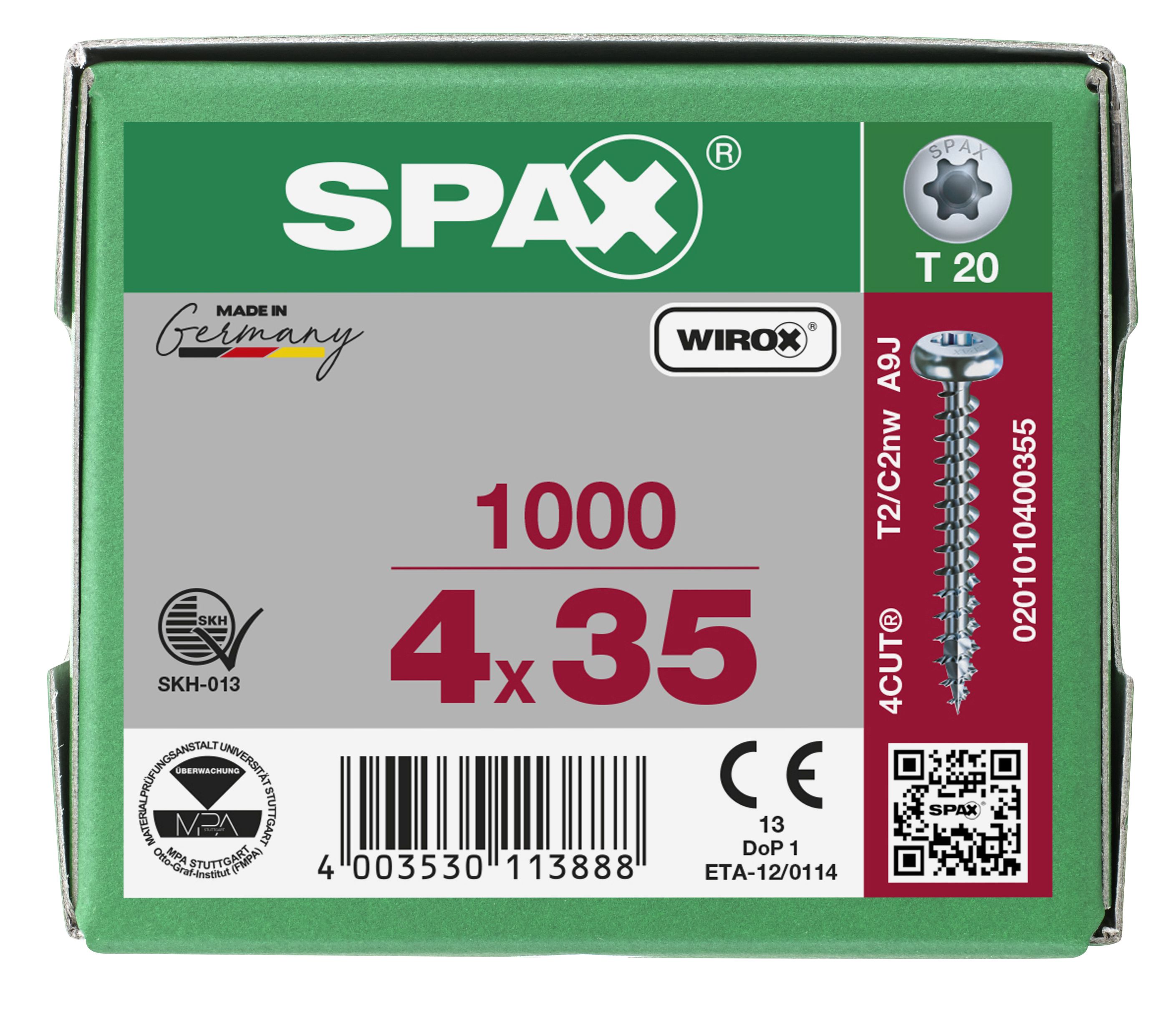 CABEZA REDONDA SPAX T-STAR PLUS T20 ROSCA COMPLETA WIROX 1000 UD.