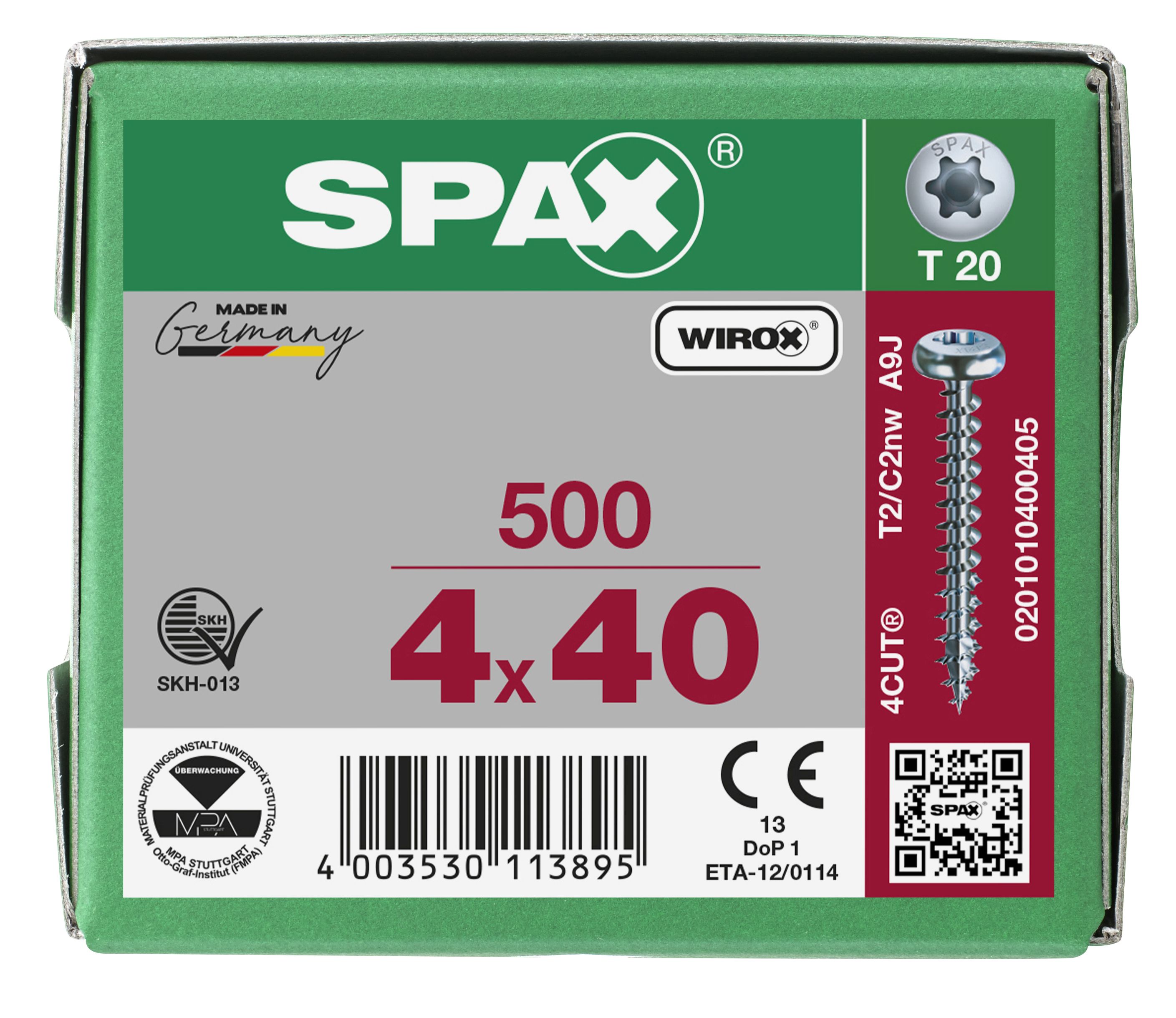 CABEZA REDONDA SPAX T-STAR PLUS T20 ROSCA COMPLETA WIROX 500 UD.