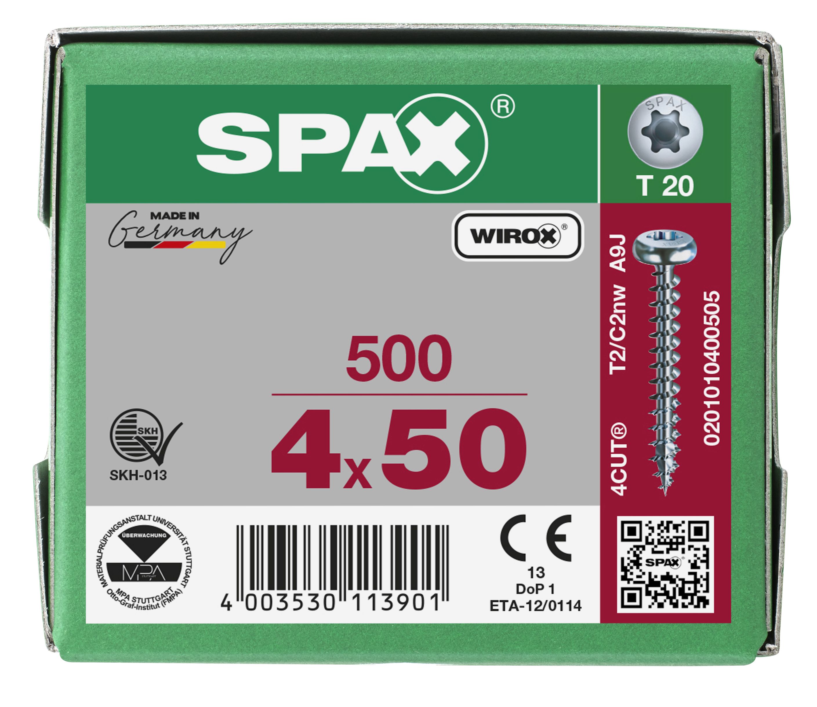 CABEZA REDONDA SPAX T-STAR PLUS T20 ROSCA COMPLETA WIROX 500 UD.