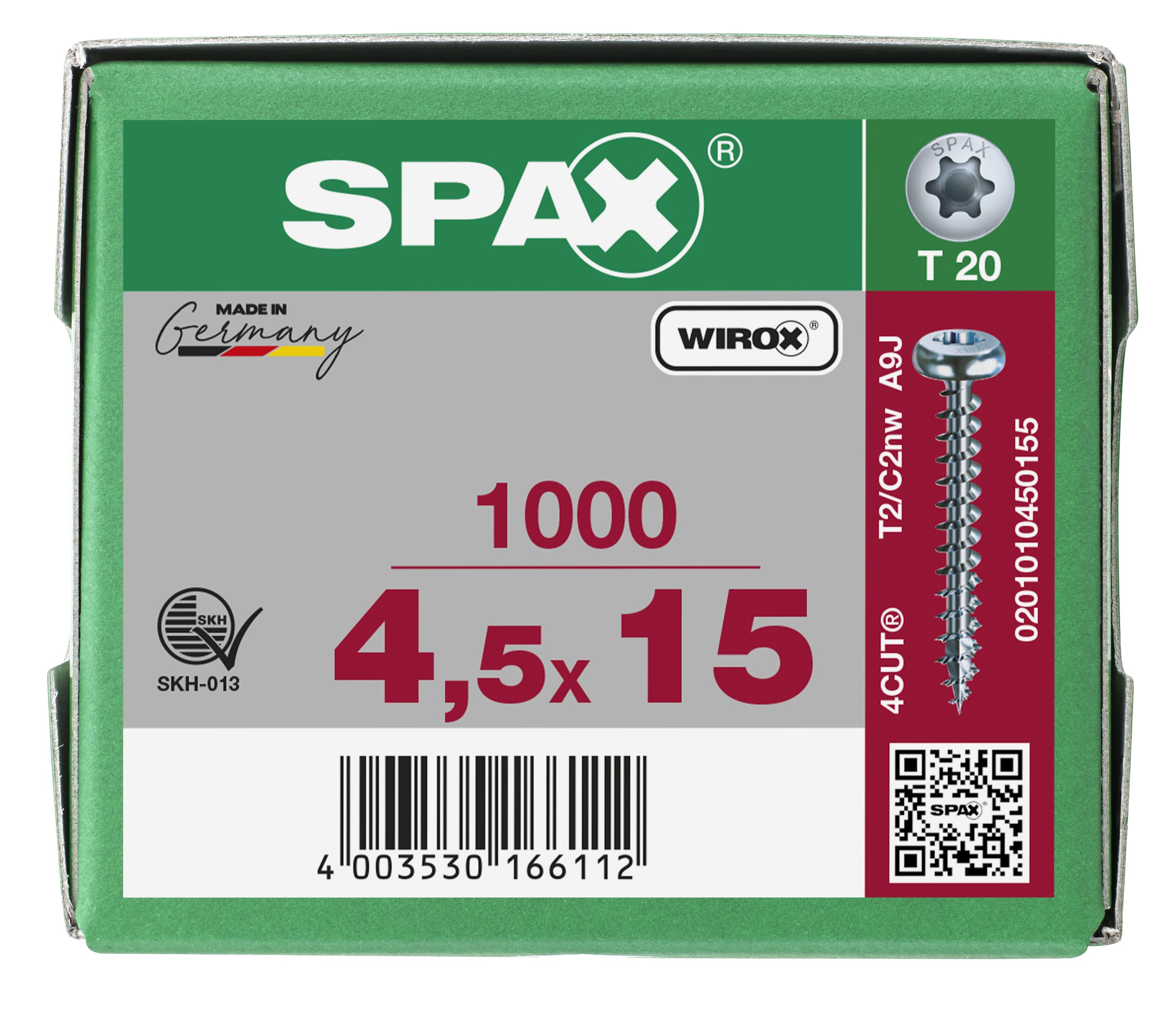 CABEZA REDONDA SPAX T-STAR PLUS T20 ROSCA COMPLETA WIROX 1000 UD.