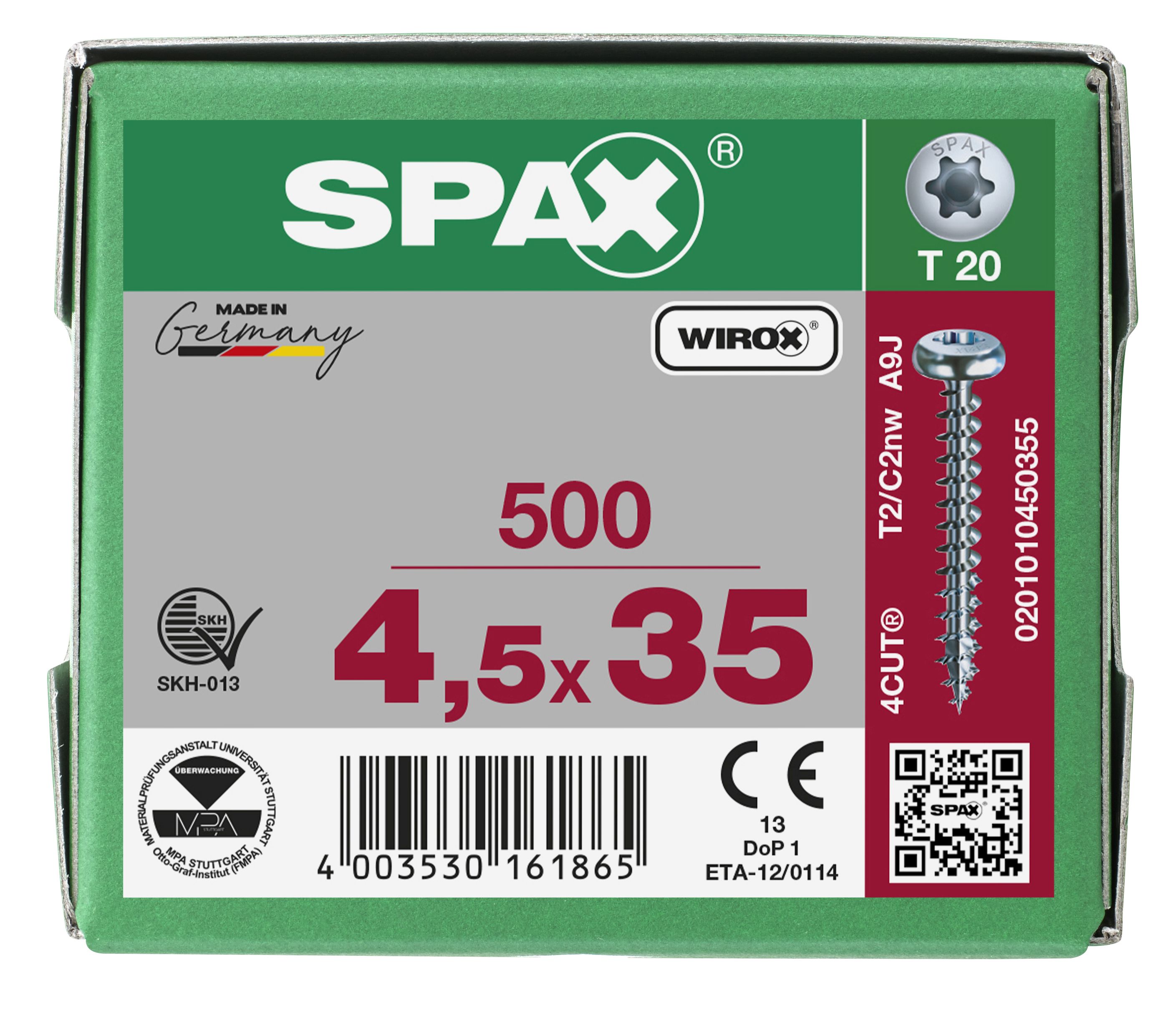 CABEZA REDONDA SPAX T-STAR PLUS T20 ROSCA COMPLETA WIROX 500 UD.