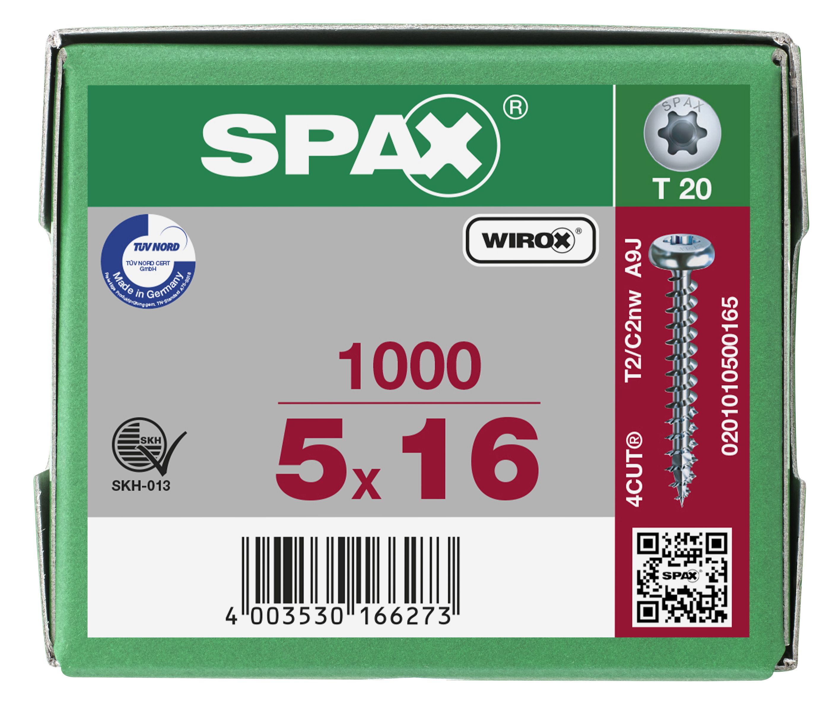 CABEZA REDONDA SPAX T-STAR PLUS T20 ROSCA COMPLETA WIROX 1000 UD.