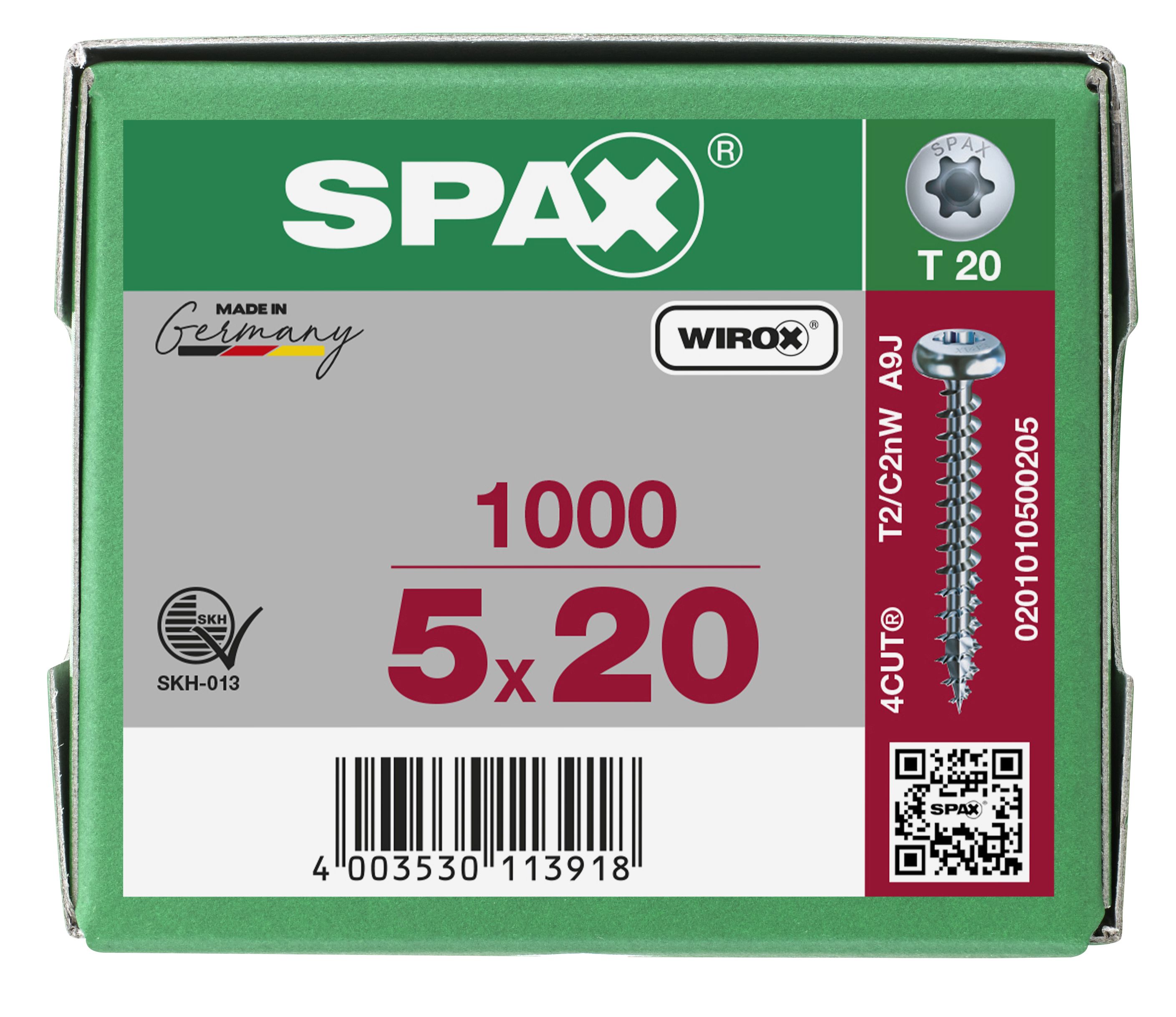 CABEZA REDONDA SPAX T-STAR PLUS T20 ROSCA COMPLETA WIROX 1000 UD.