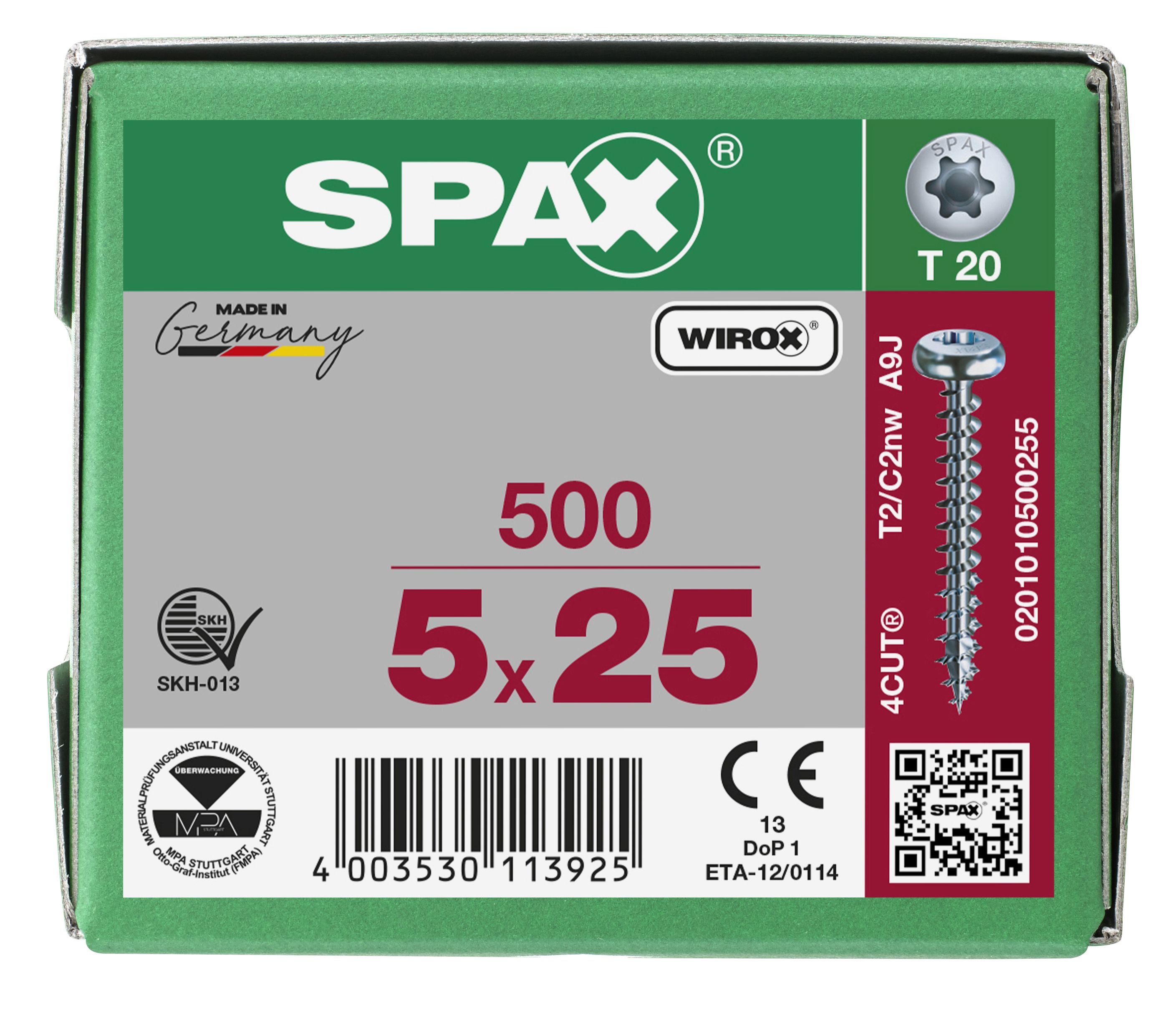 CABEZA REDONDA SPAX T-STAR PLUS T20 ROSCA COMPLETA WIROX 500 UD.