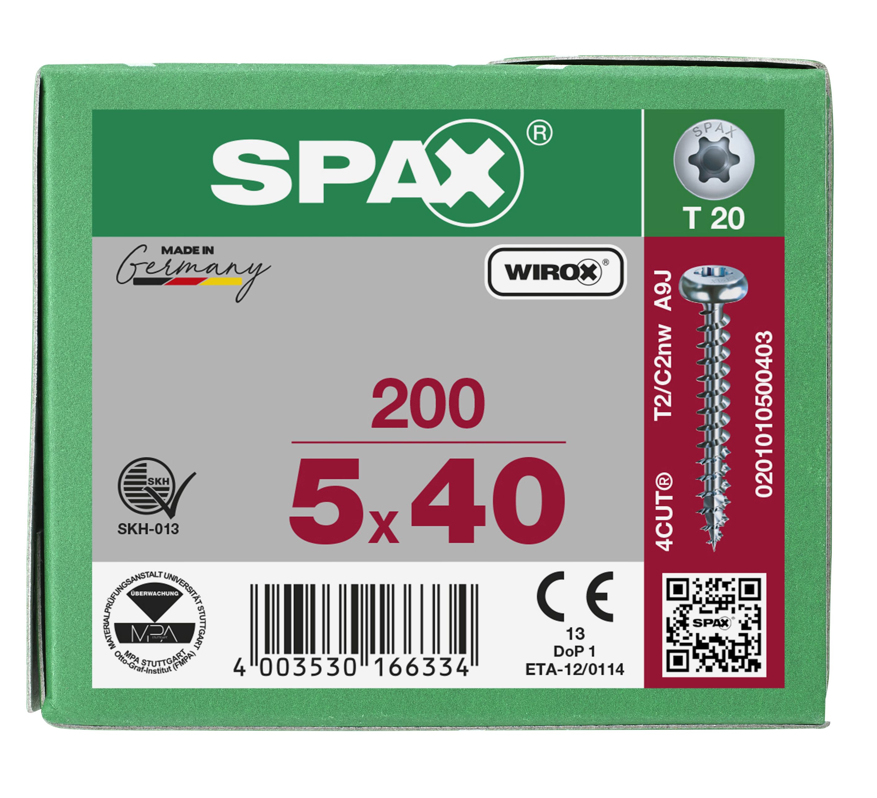 CABEZA REDONDA SPAX T-STAR PLUS T20 ROSCA COMPLETA WIROX 200 UD.